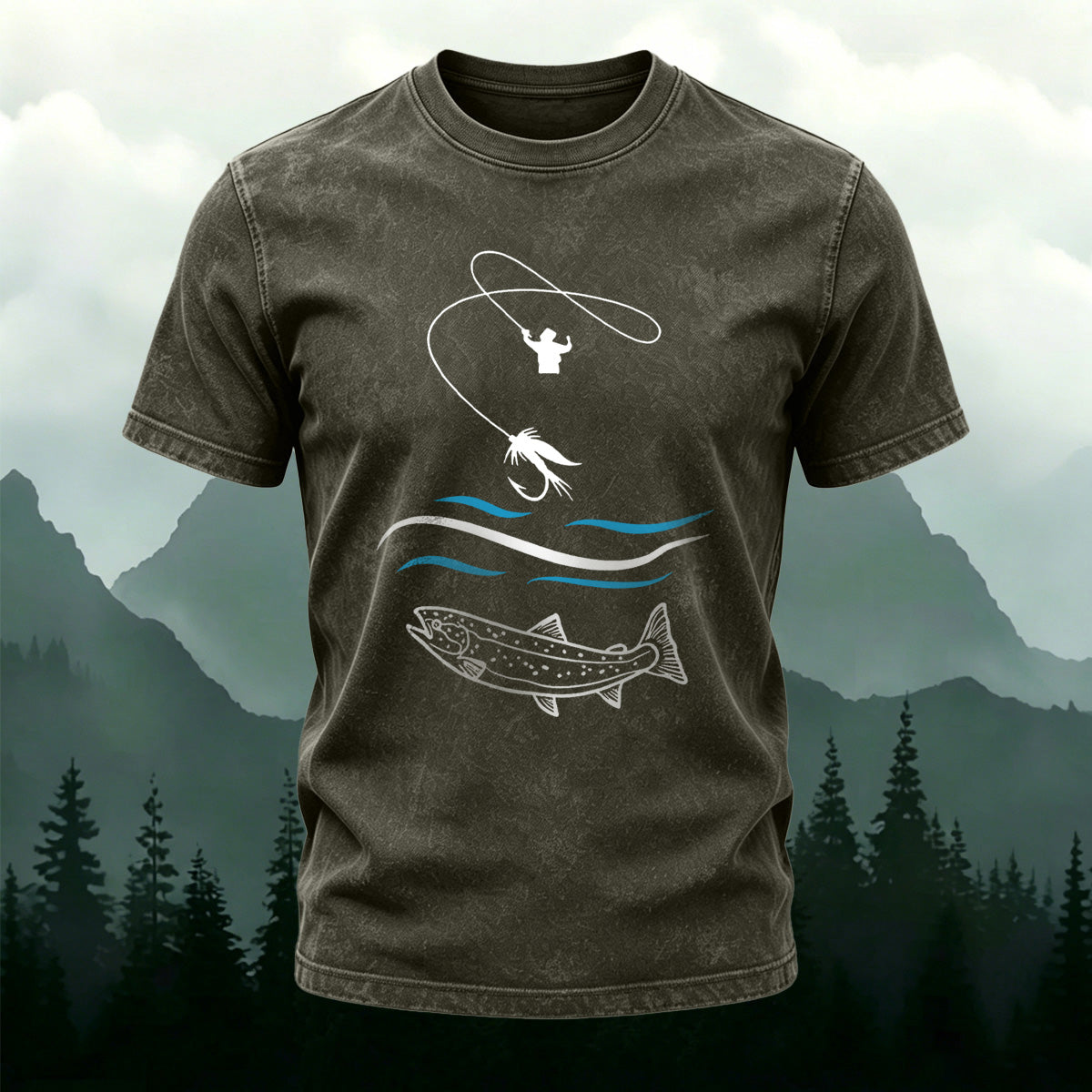 Fishing Pattern Natural Style Ultra-soft Fabric T-Shirt
