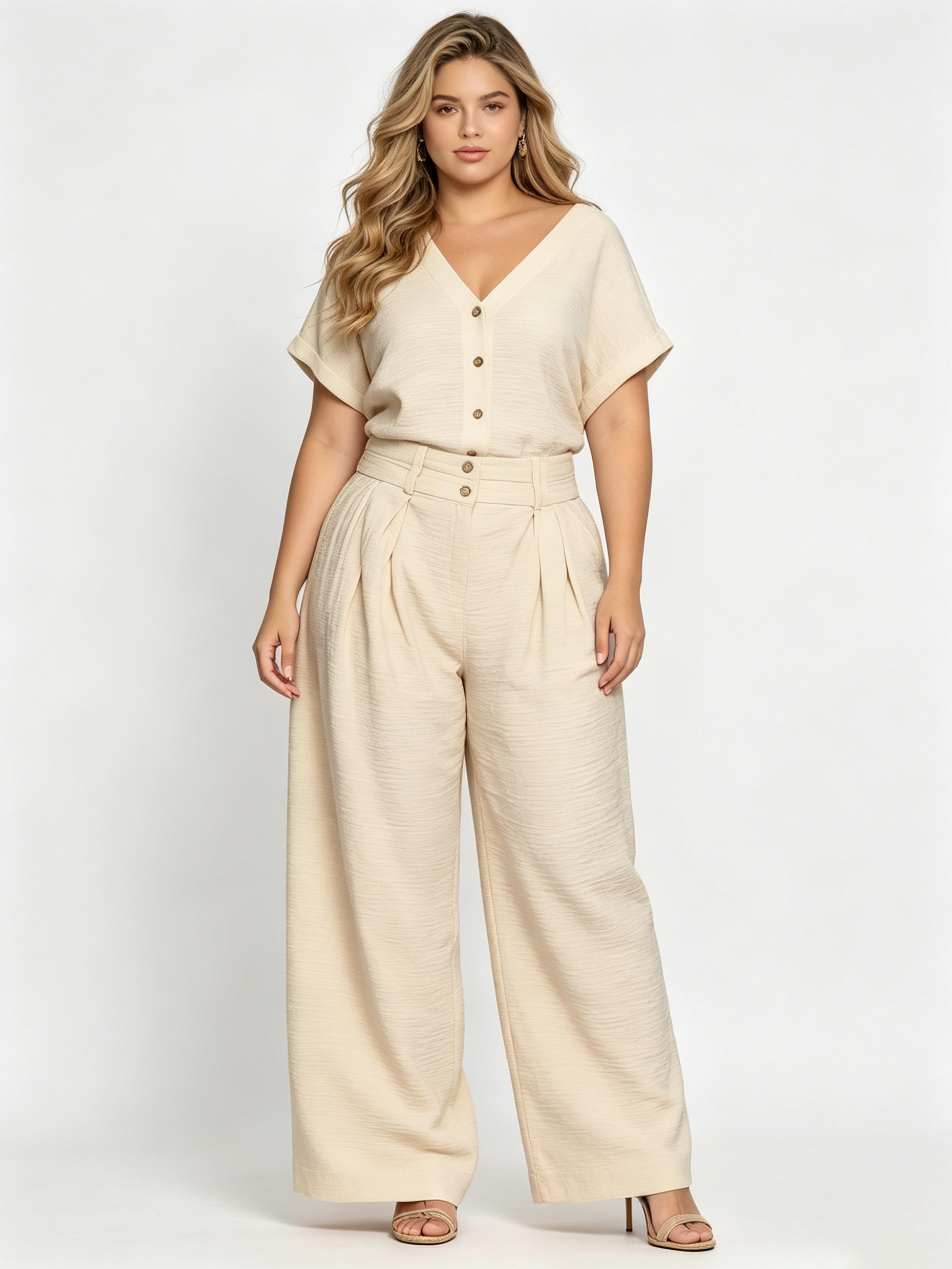 Fashionable Casual Retro Solid-Color Loose-Fitting Set