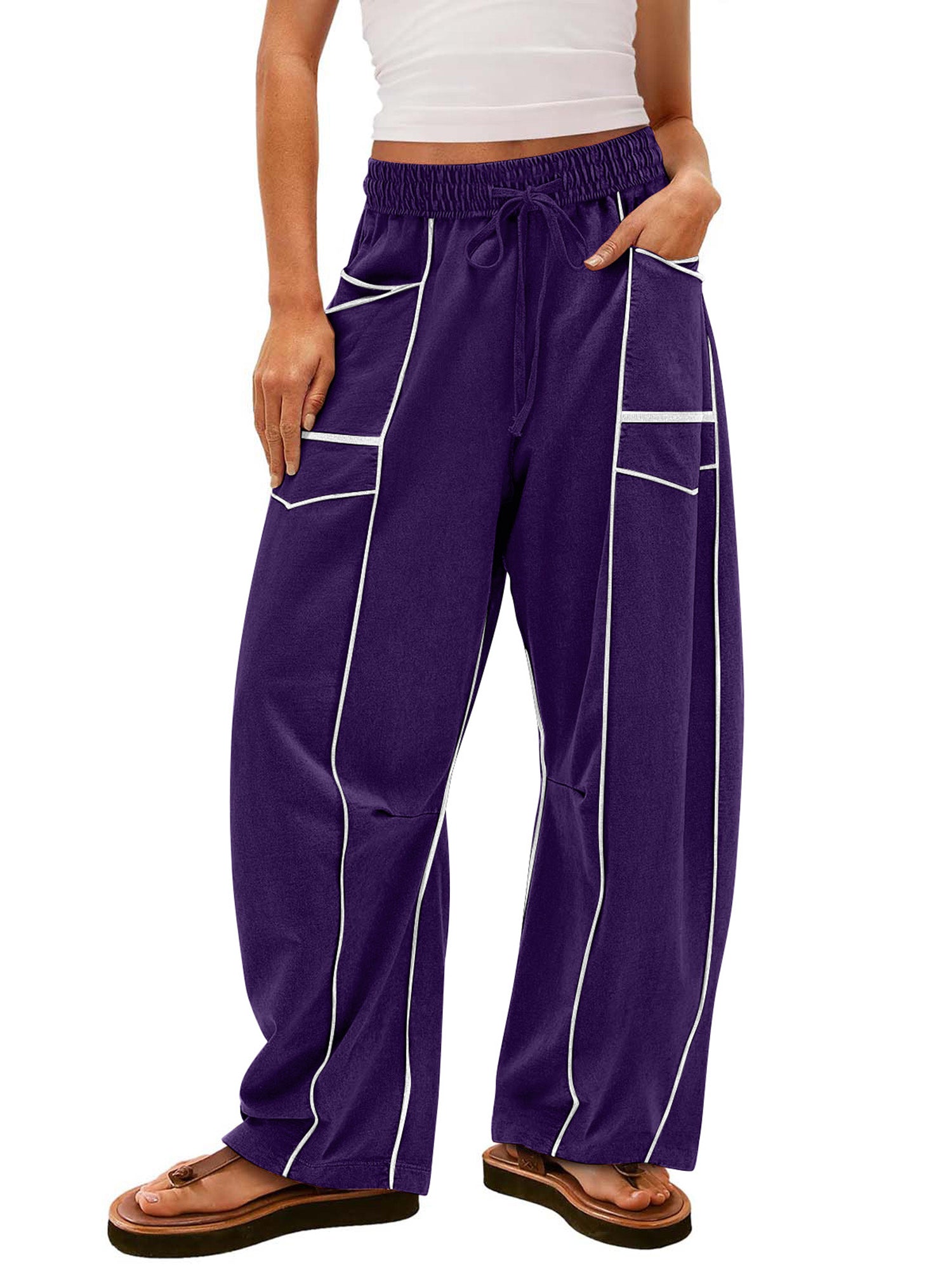 Women Loose Casual Drawstring Wide Leg Pants