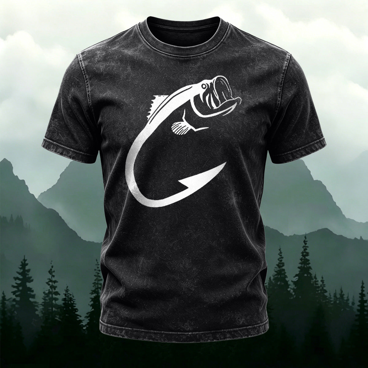 Minimalist Fish Pattern Outdoor Casual Washed Cotton T-Shirt