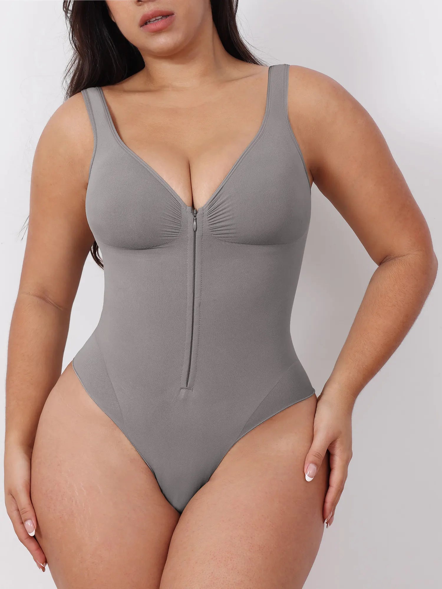 Zipper Strap Backless V-Neck Tummy Control Shaping Bodysuits