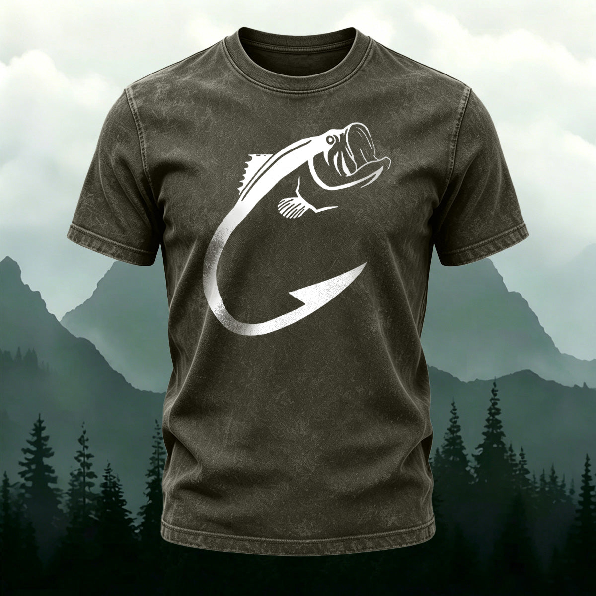 Minimalist Fish Pattern Outdoor Casual Washed Cotton T-Shirt