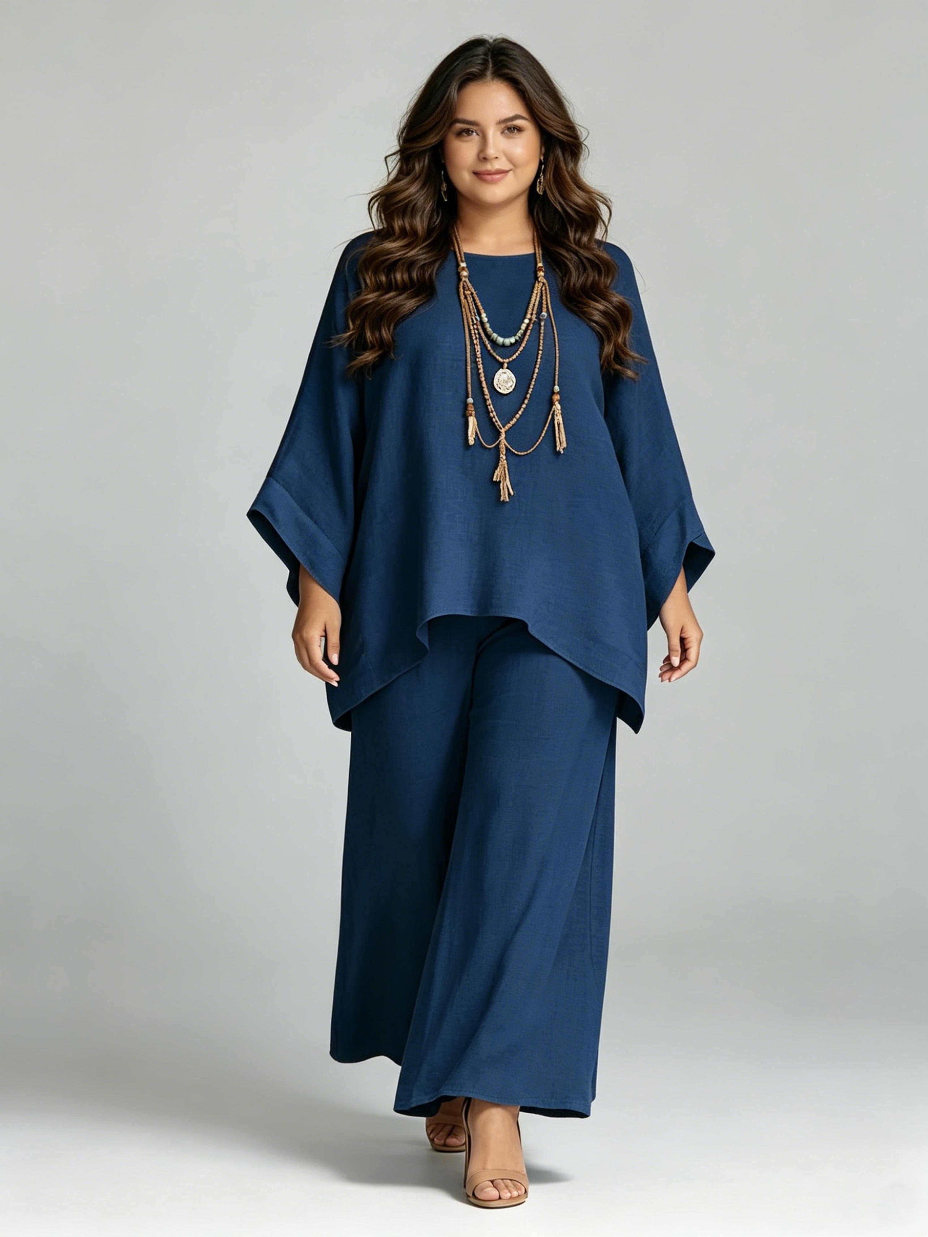 Minimalist Loose-fitting Linen-blend Shirt And Wide-leg Pants Set