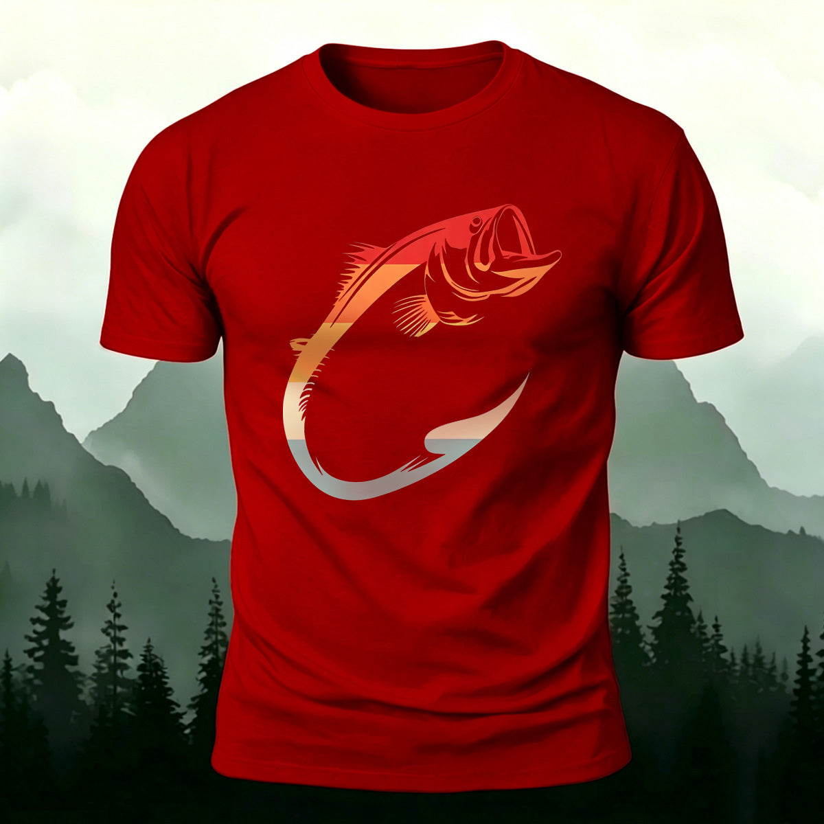 Colorful Hook Print Breathable Material Casual T-Shirt