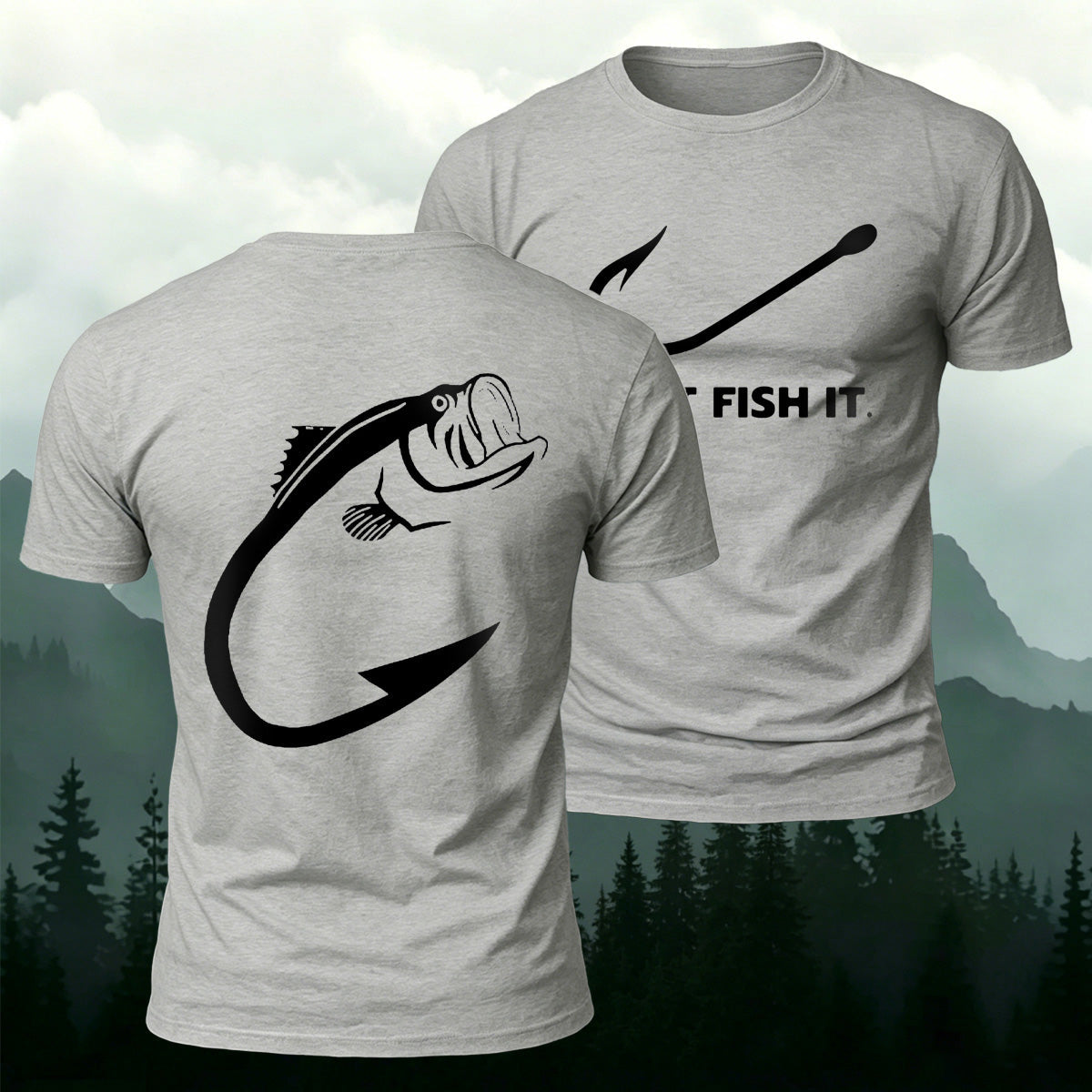 Fish and Hook Pattern Outdoor Style Casual T-Shirt