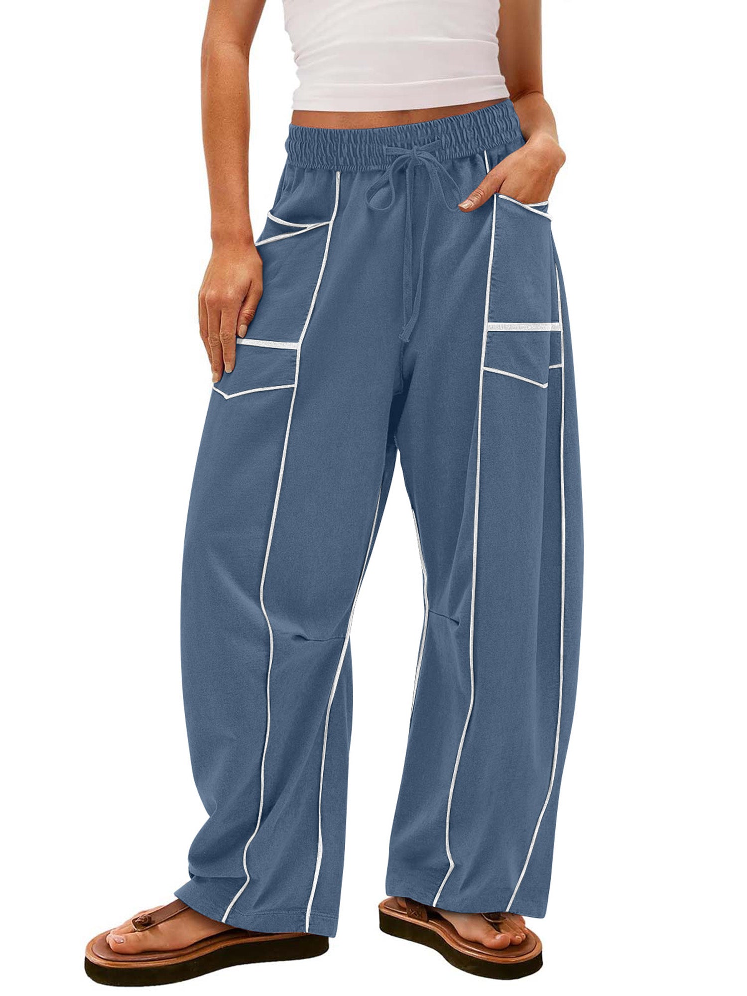 Women Loose Casual Drawstring Wide Leg Pants