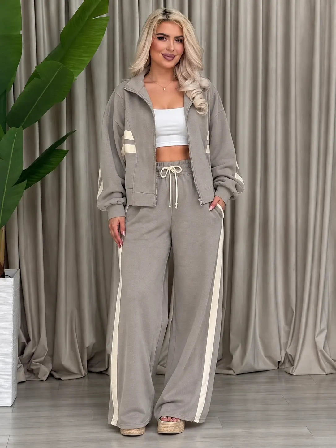 Women Y2K Striped Casual Tracksuit Two Piece Set