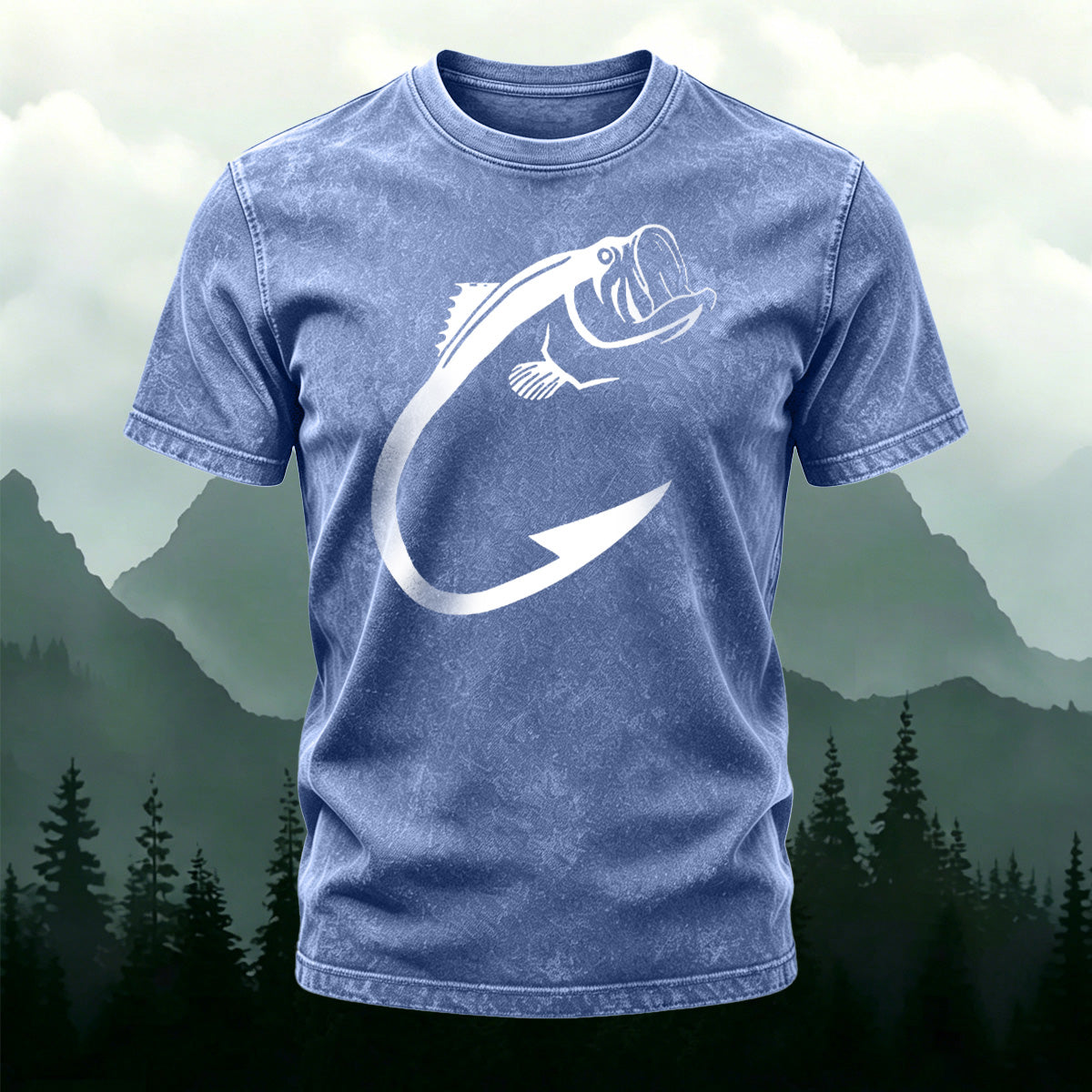 Minimalist Fish Pattern Outdoor Casual Washed Cotton T-Shirt