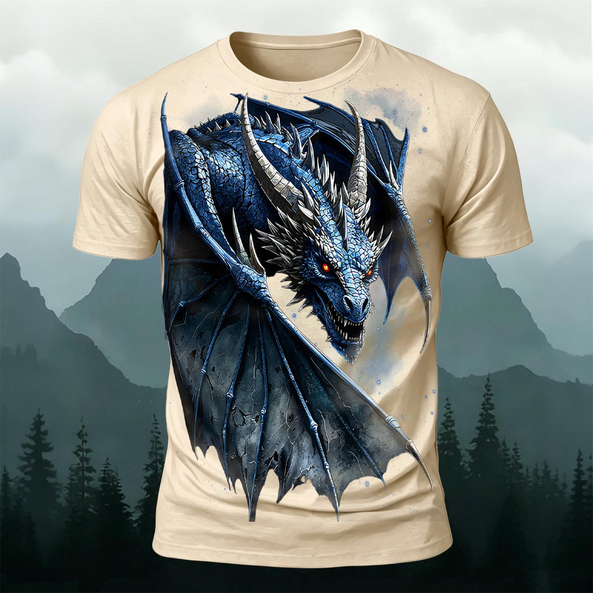 Fierce Dragon Print Cool Casual Sublimation T-Shirt