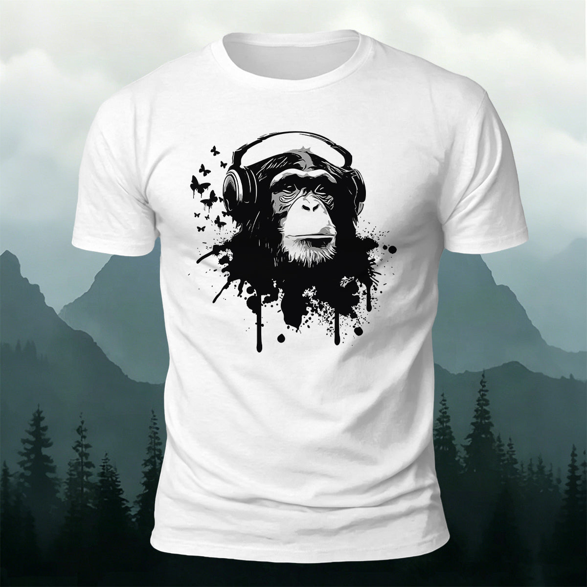 Gorilla Headphones Print Casual Cotton T-Shirt