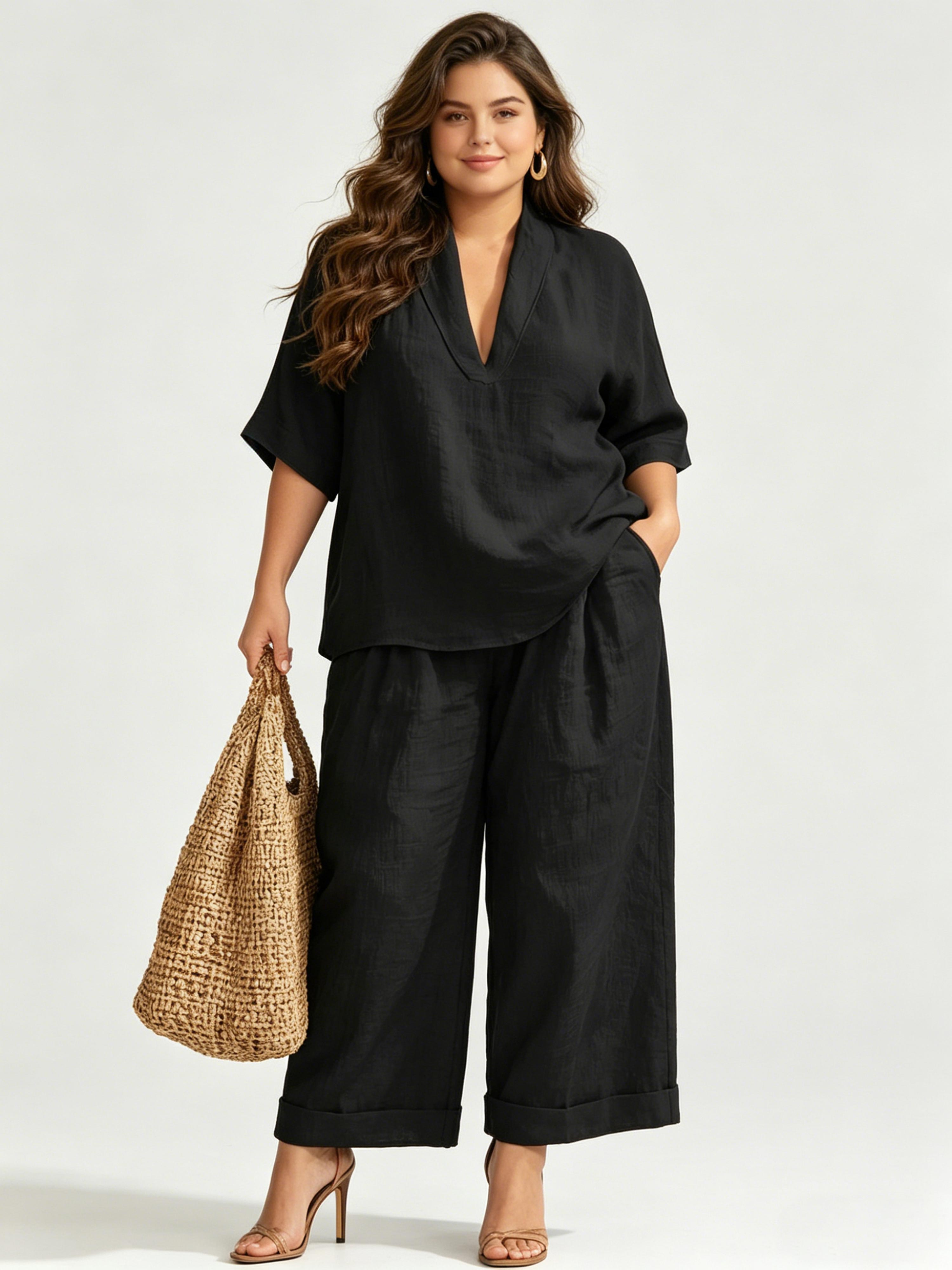 Women's Loose-Fit Casual Comfortable Minimalist Solid-Color Two-Piece Set