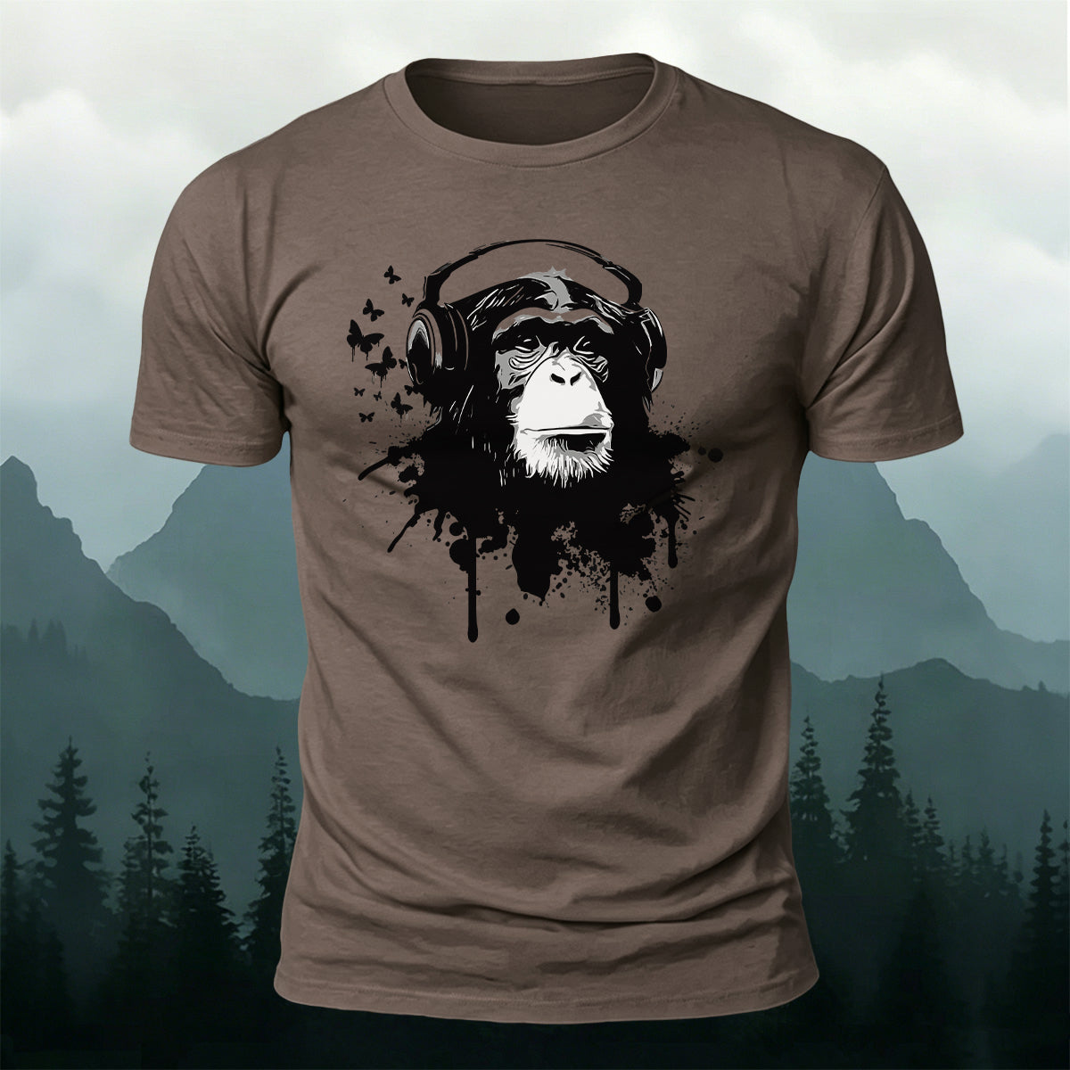 Gorilla Headphones Print Casual Cotton T-Shirt