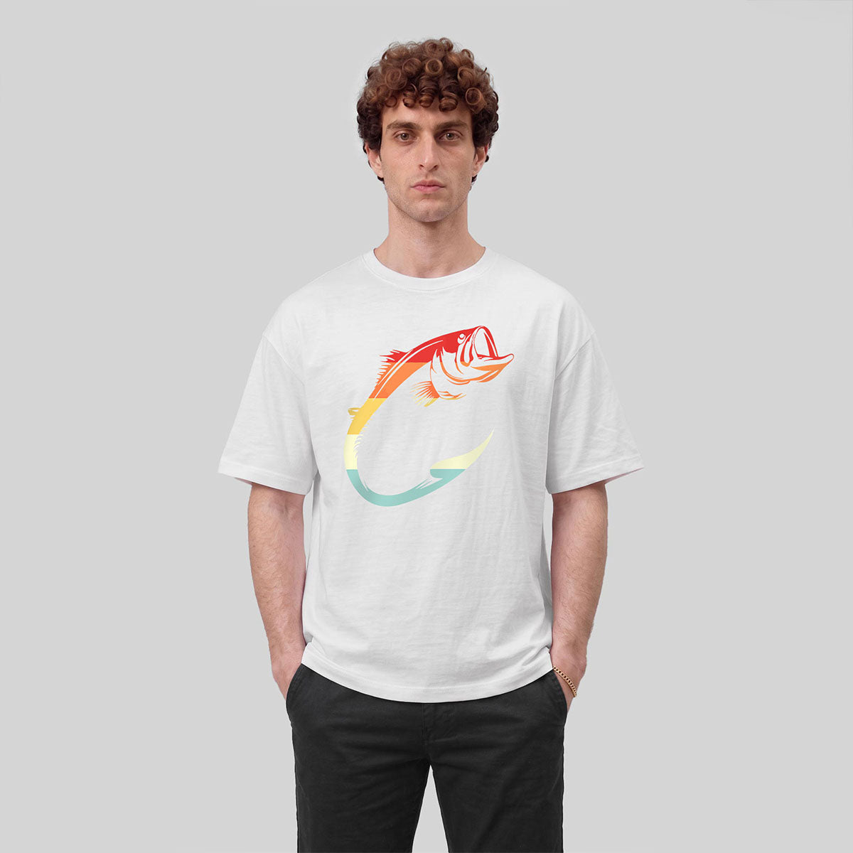 Colorful Hook Print Breathable Material Casual T-Shirt