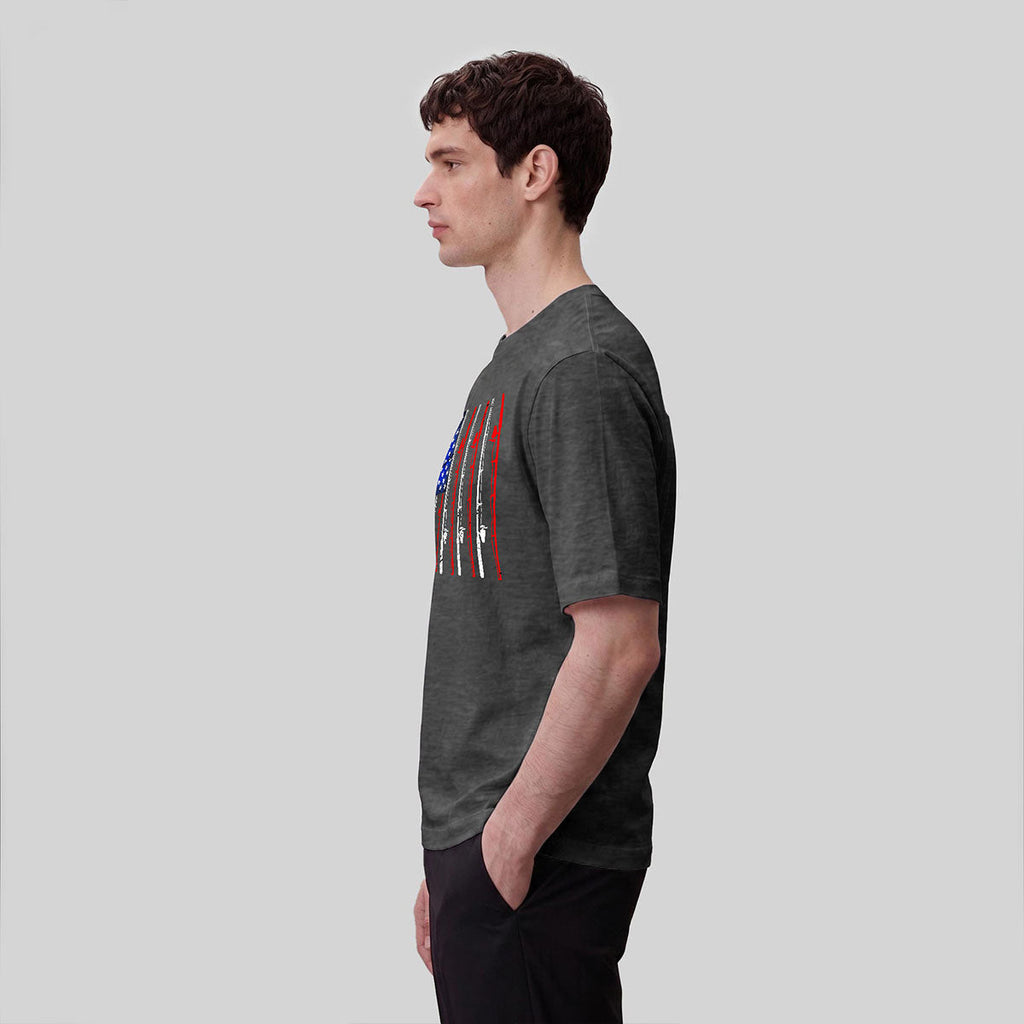 American-style Fishing Rod Pattern Cotton T-shirt
