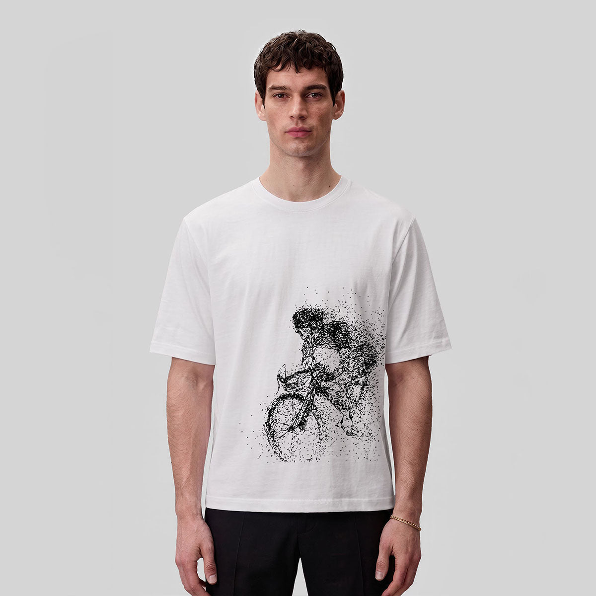 Cycling Pattern Mountain-Style Cotton Casual T-Shirt