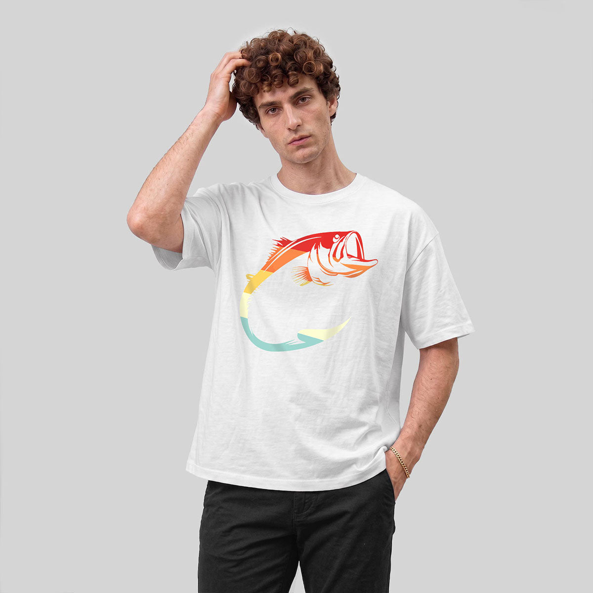 Colorful Hook Print Breathable Material Casual T-Shirt