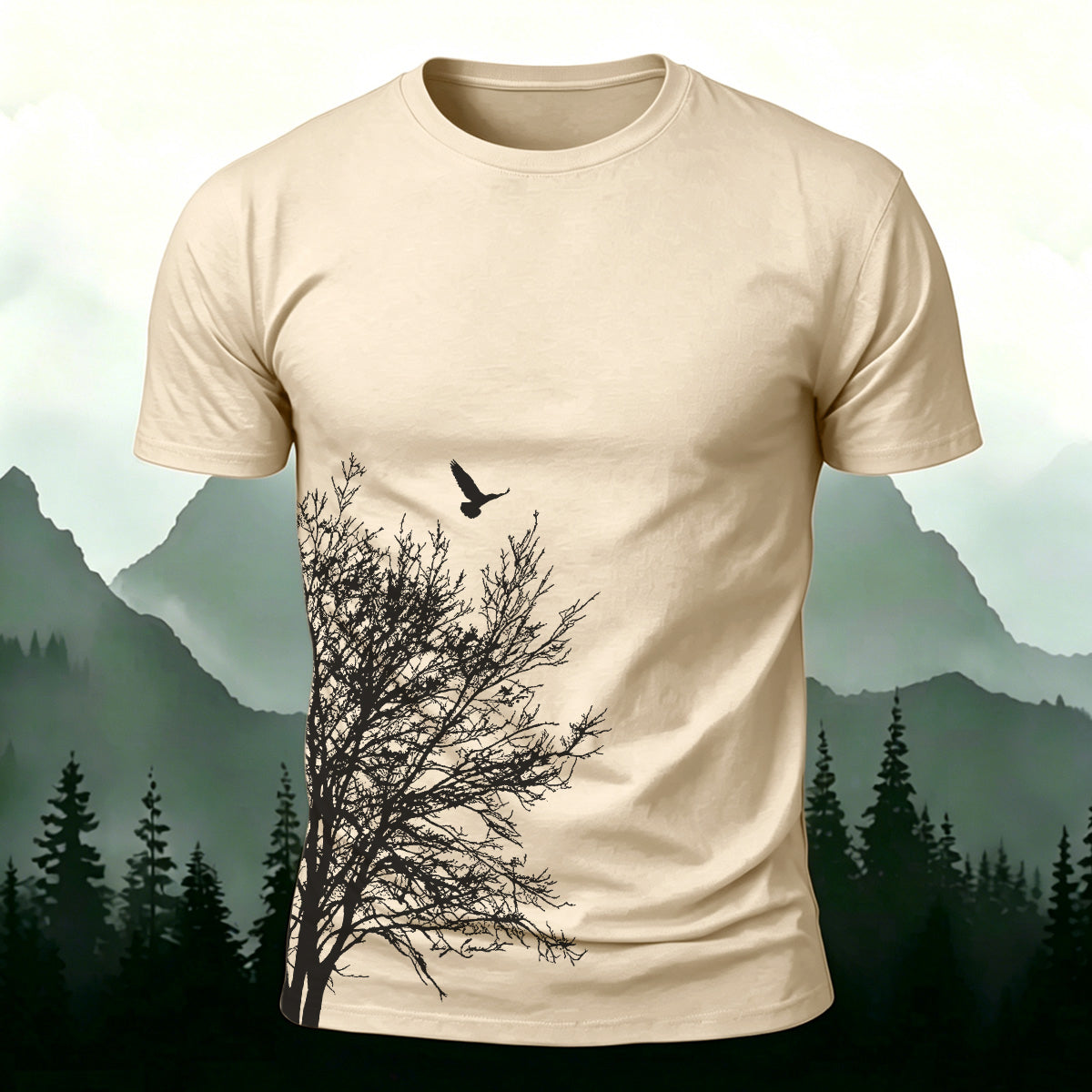Minimalist  Tree Pattern Natural Style Casual T-Shirt