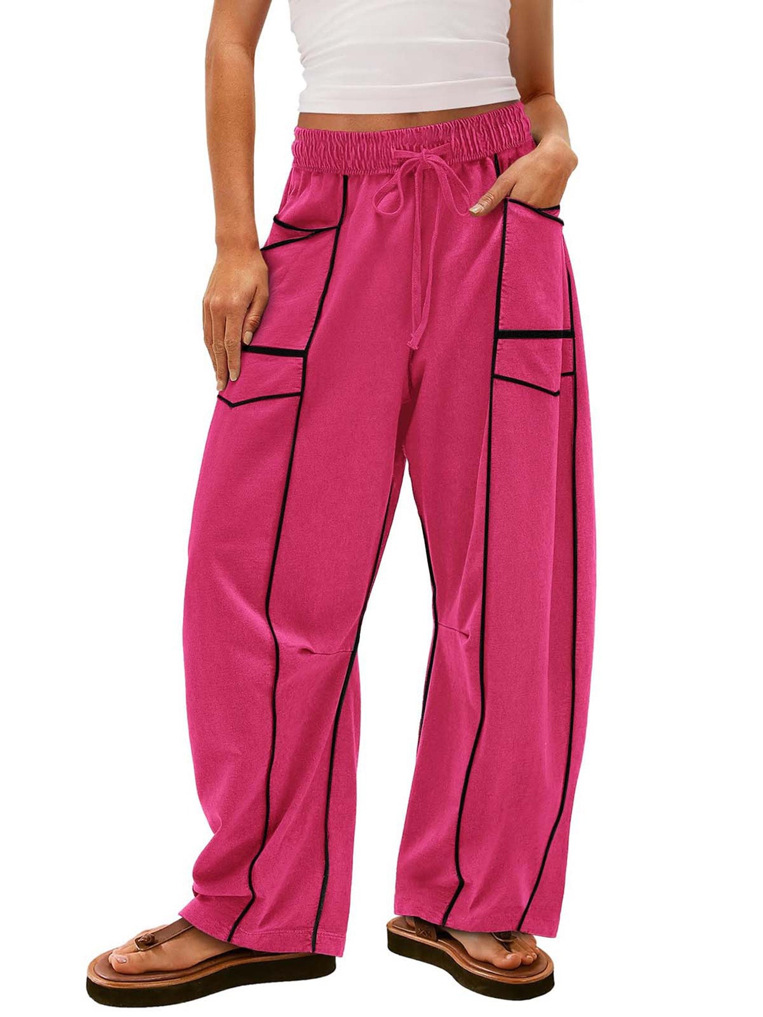 Women Loose Casual Drawstring Wide Leg Pants