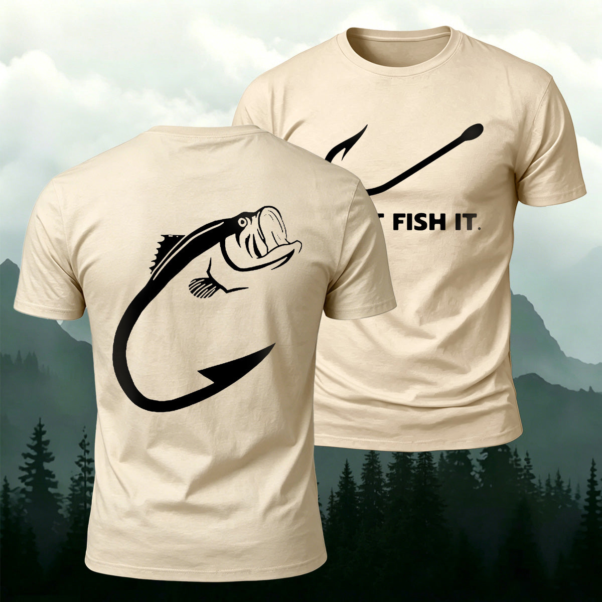 Fish and Hook Pattern Outdoor Style Casual T-Shirt