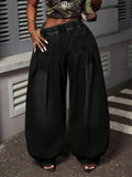 Vintage-Style Pleated High-Waisted Bell-Bottom Jeans