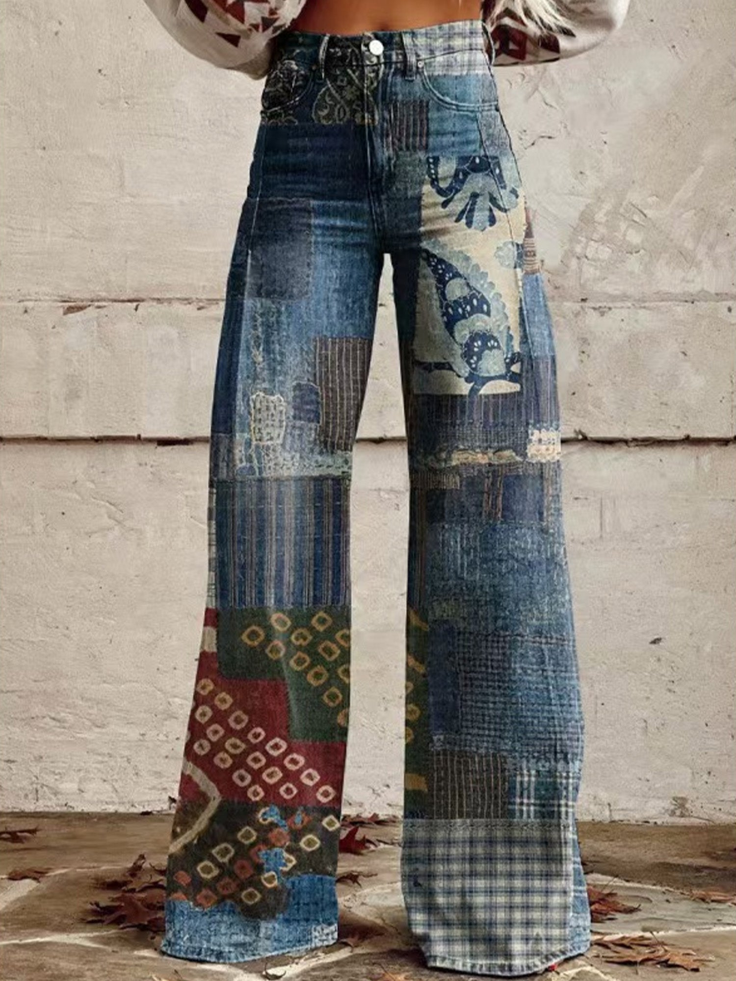 Floral-Print Satin High-Waisted Flowy Loose-Fit Straight-Leg Casual Pants