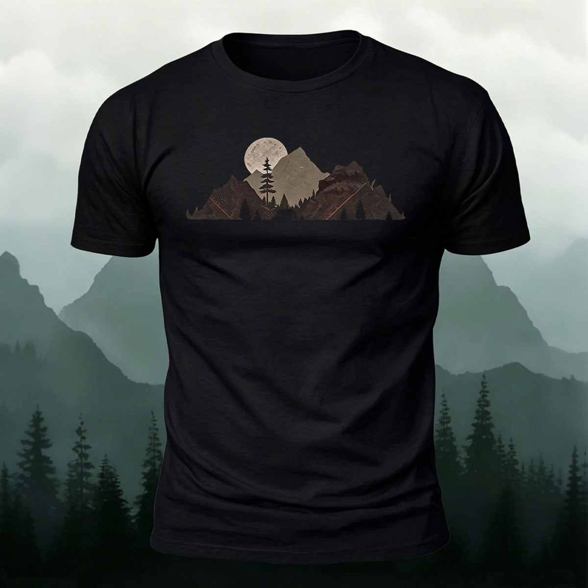 Mountain Landscape Pattern Natural Style Casual T-Shirt
