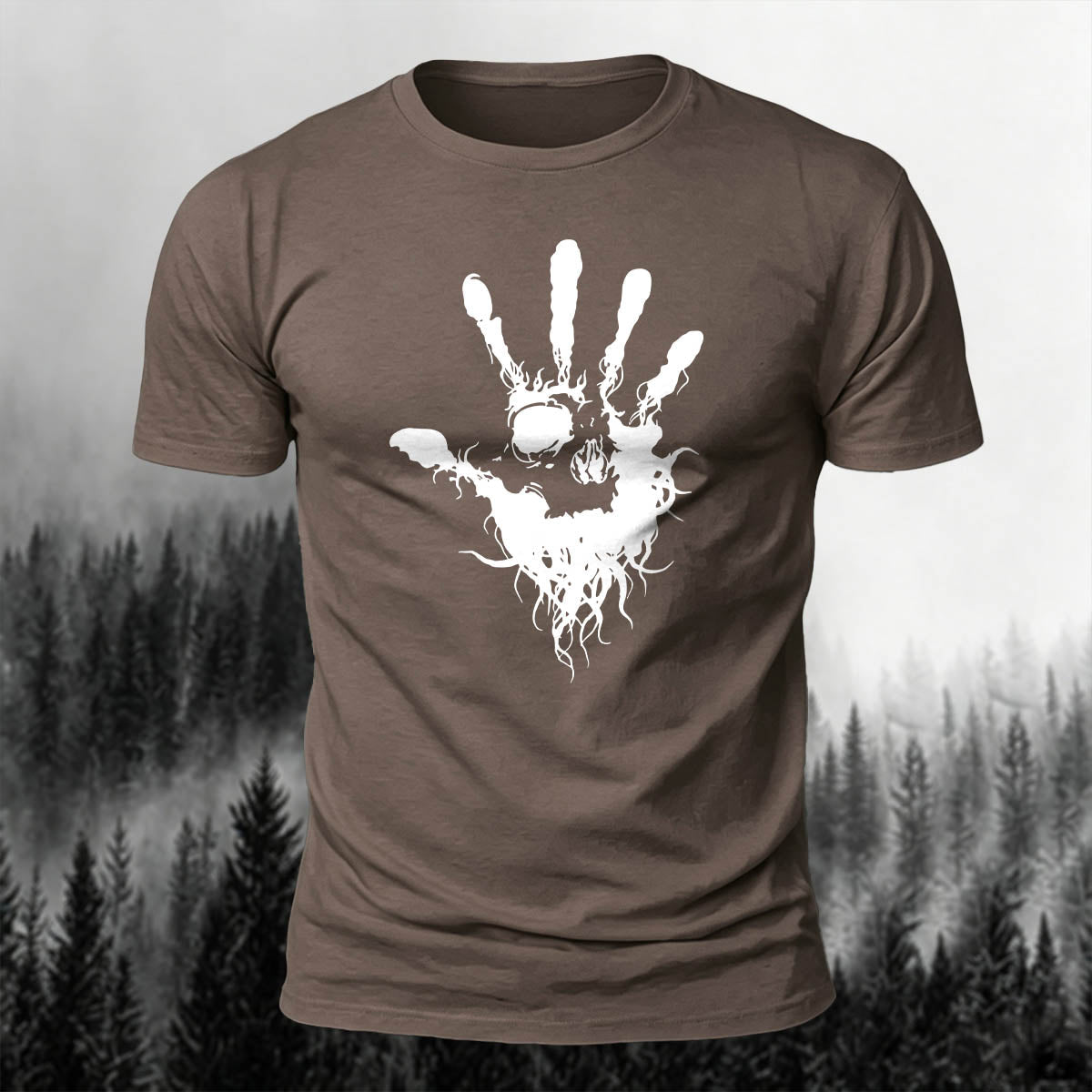 Cotton Skull Face Palm Print Outdoor T-Shirt