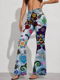 Women's Retro Colorful Butterfly Fashion Print Faux Denim Pants
