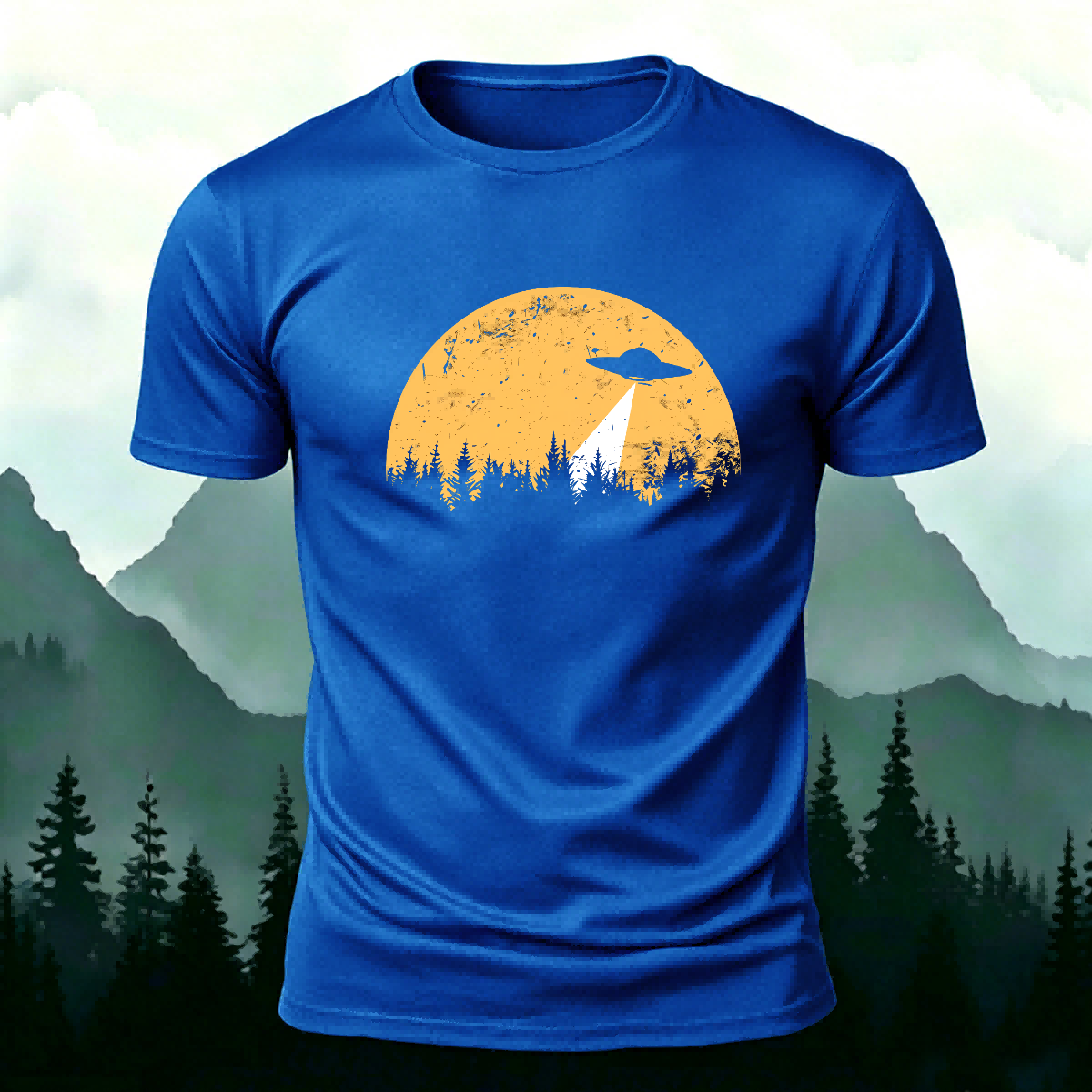 Alien Spaceship Pattern Skin-Friendly Casual T-Shirt