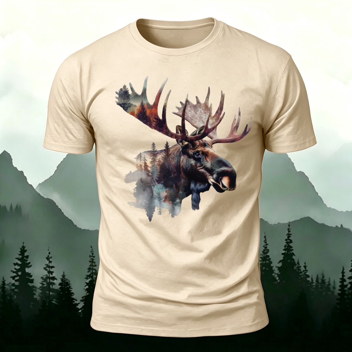 Scenery-style Moose Men's Simple Premium Cotton T-Shirt