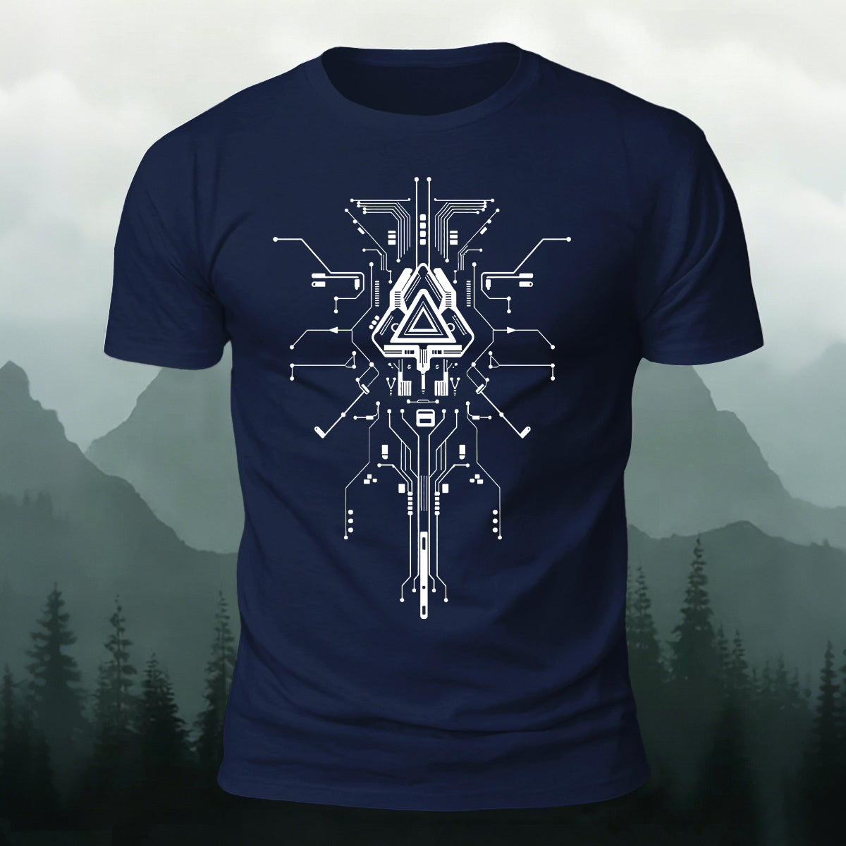 Mechanical Print Casual Combed Cotton T-Shirt