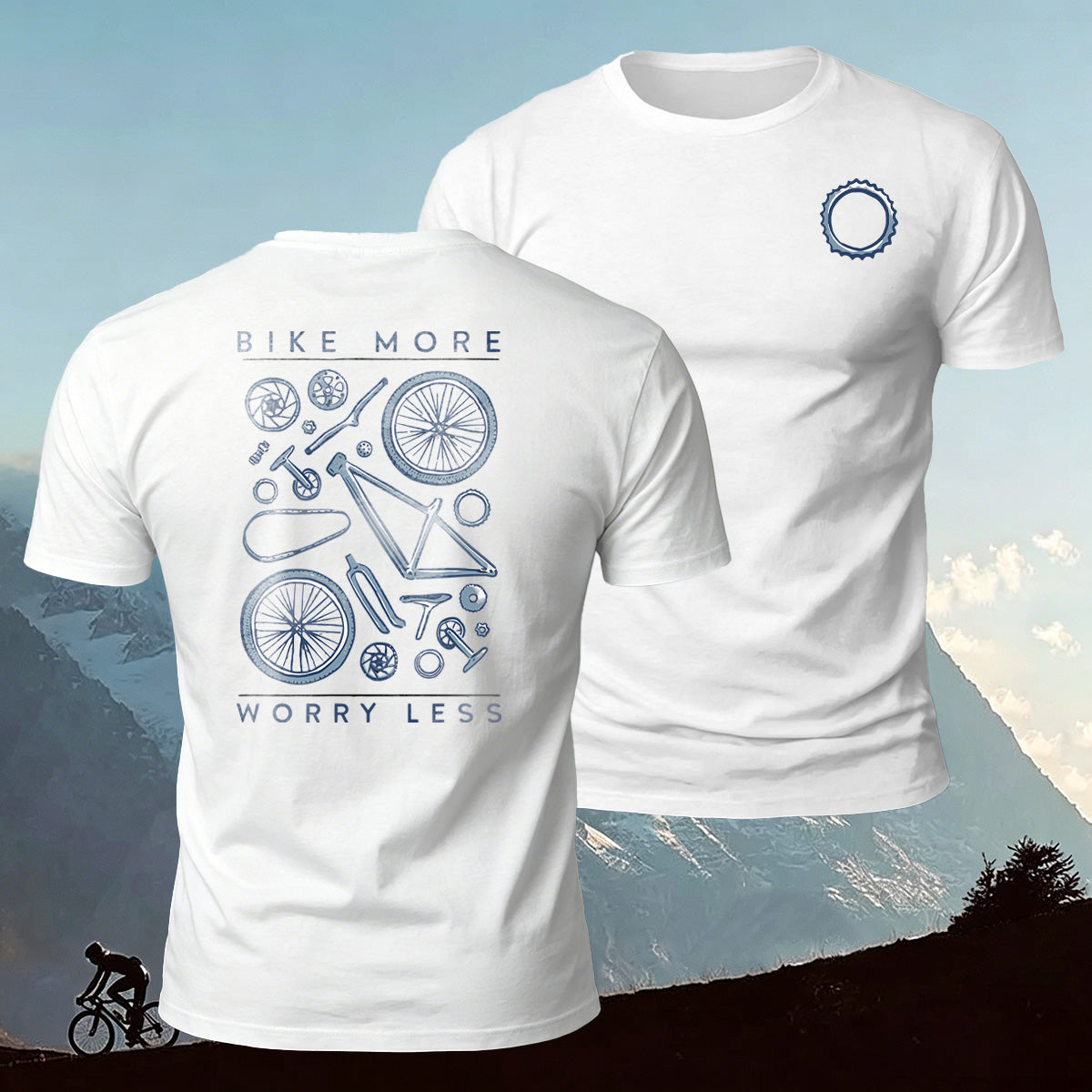 Bicycle Parts Print 100% Cotton Casual T-Shirt