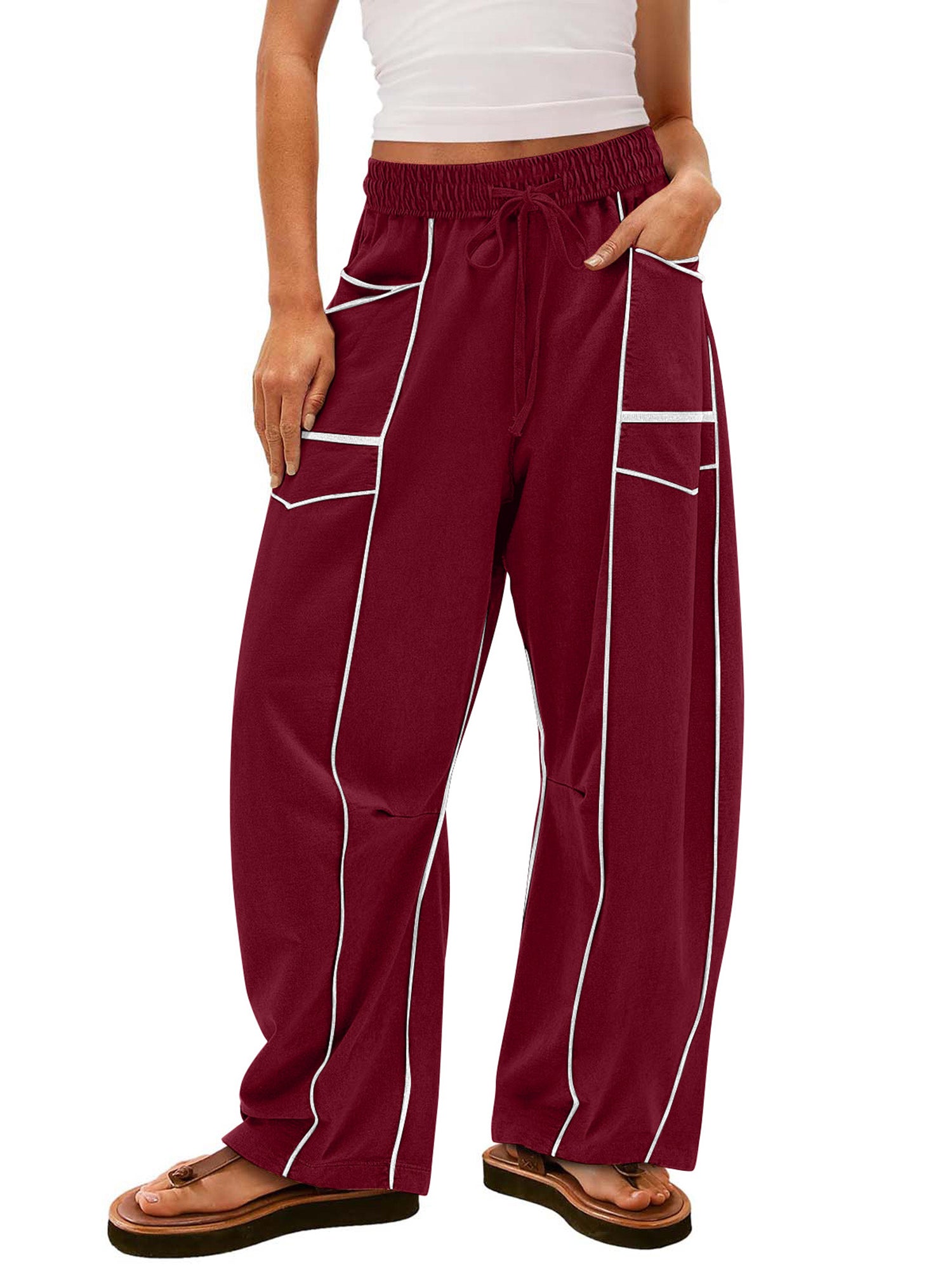Women Loose Casual Drawstring Wide Leg Pants