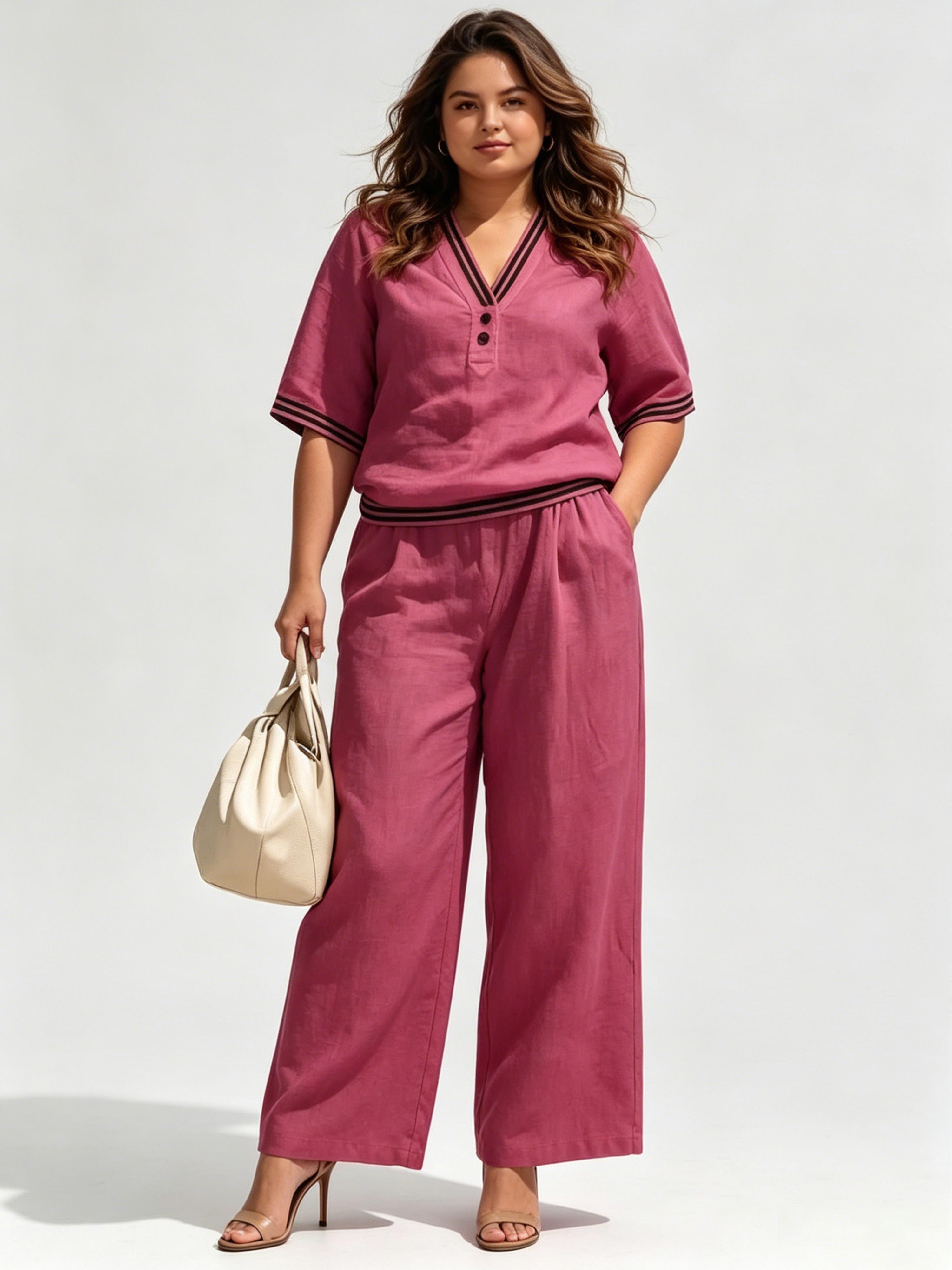 Linen V-neck Casual and Comfortable Two-Piece Set