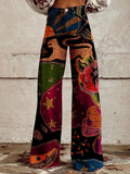 Women's Denim-Look 3D-Printed Casual Wide-Leg Flared Pants