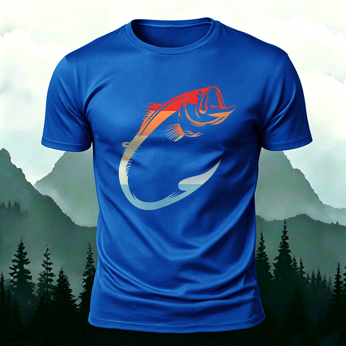 Colorful Hook Print Breathable Material Casual T-Shirt