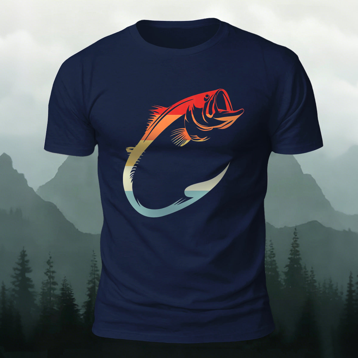 Colorful Hook Print Breathable Material Casual T-Shirt