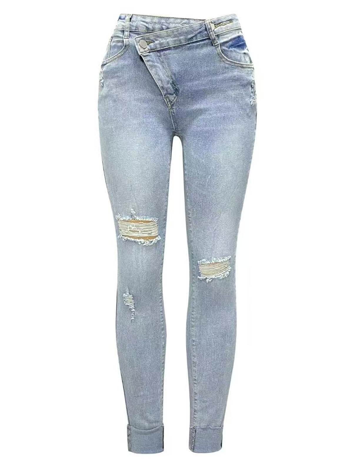 Summer Women's Popular High Waisted Slim Fit Jeans With Bevel Buckle