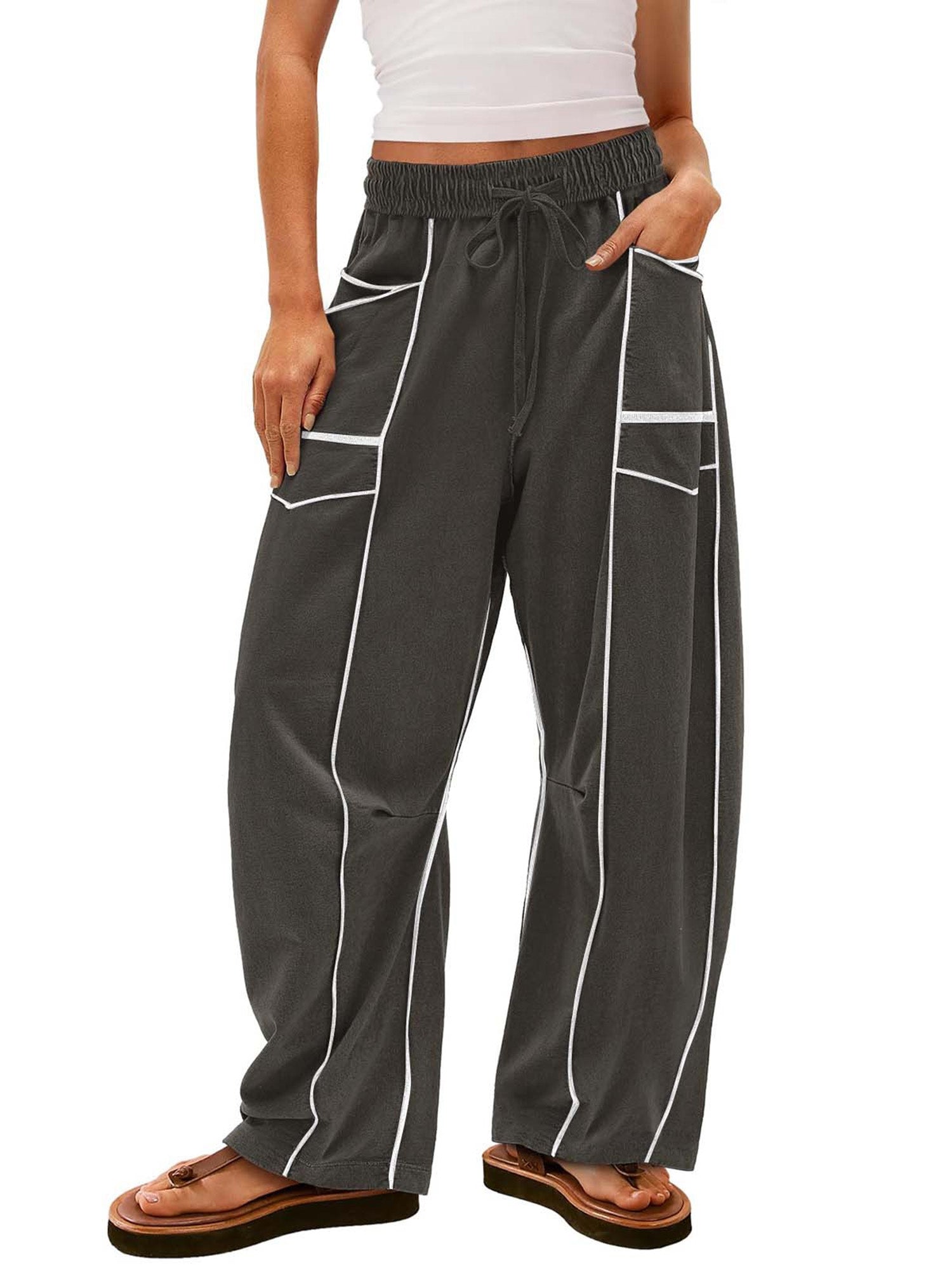 Women Loose Casual Drawstring Wide Leg Pants