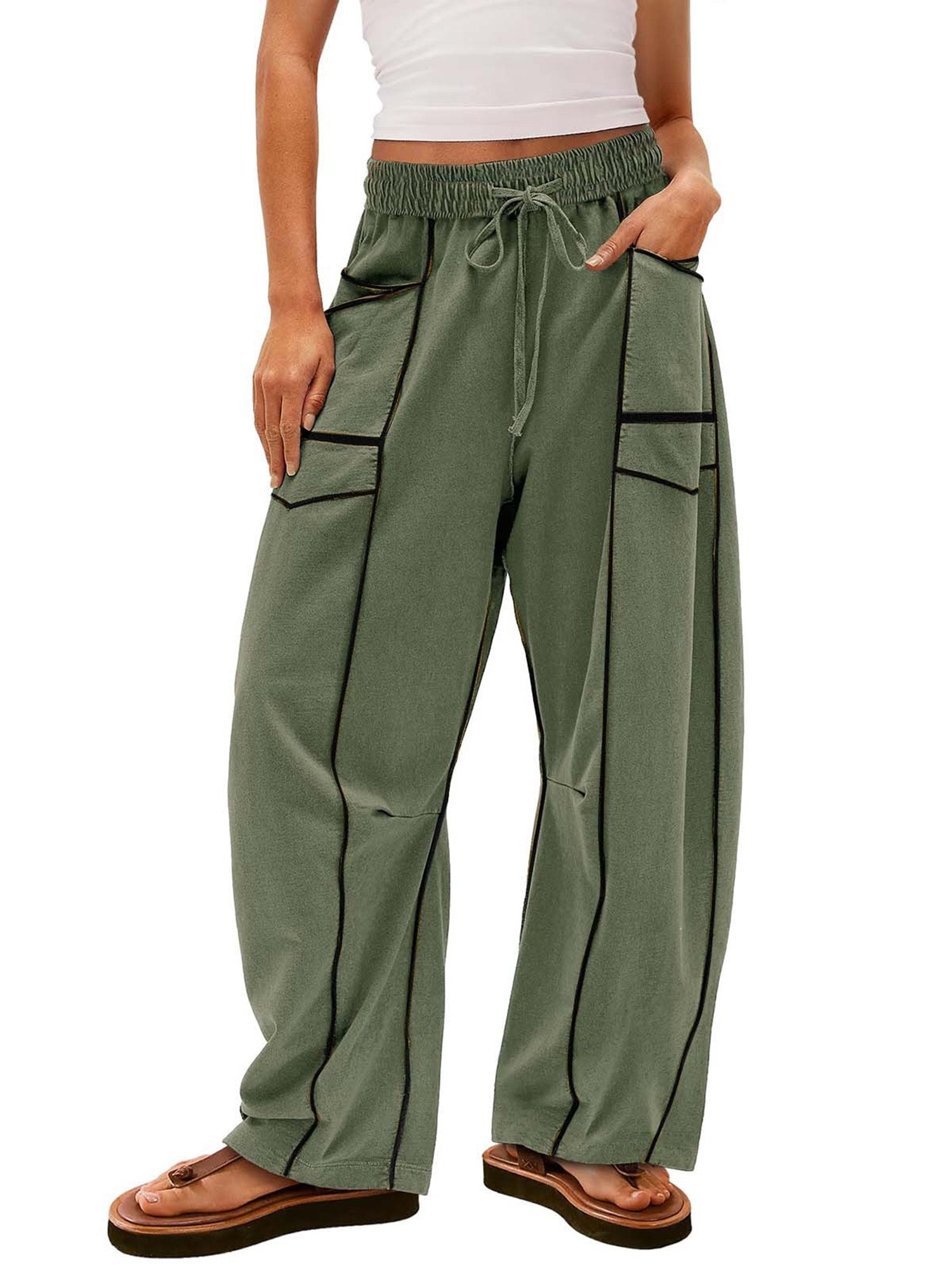 Women Loose Casual Drawstring Wide Leg Pants