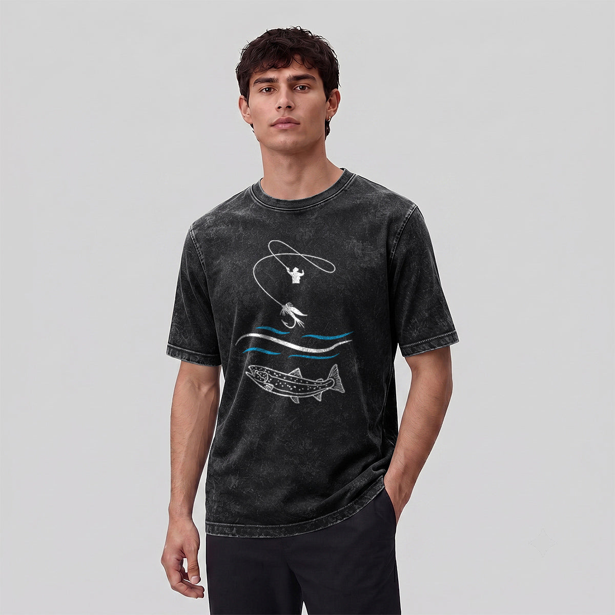 Fishing Pattern Natural Style Ultra-soft Fabric T-Shirt
