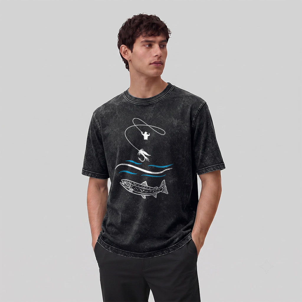 Fishing Pattern Natural Style Ultra-soft Fabric T-Shirt