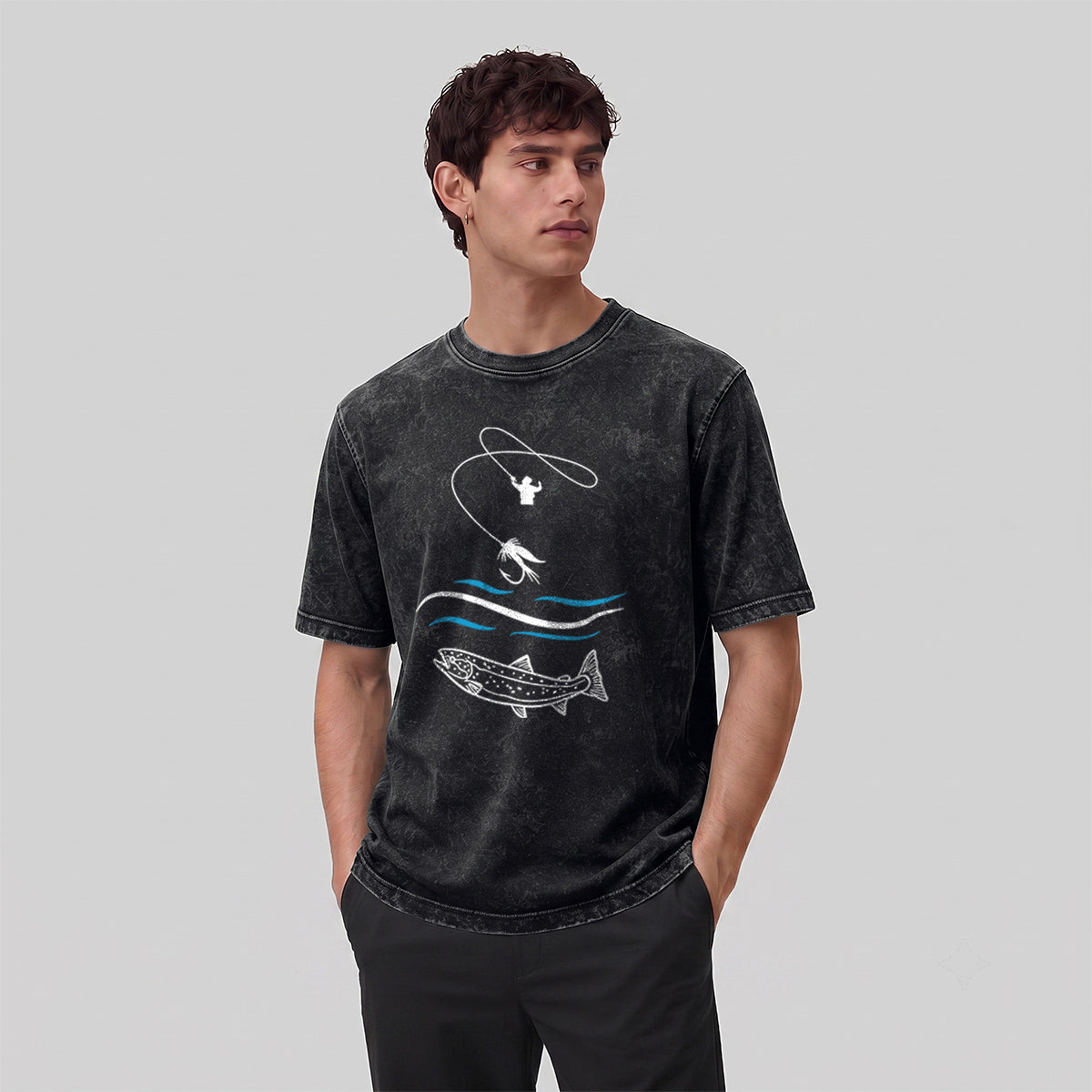 Fishing Pattern Natural Style Ultra-soft Fabric T-Shirt