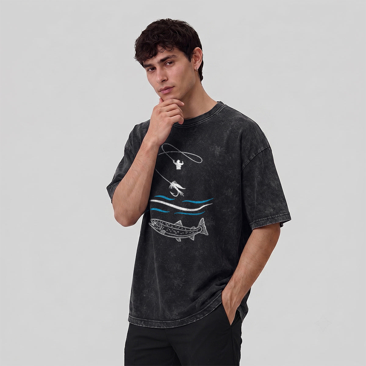 Fishing Pattern Natural Style Ultra-soft Fabric T-Shirt