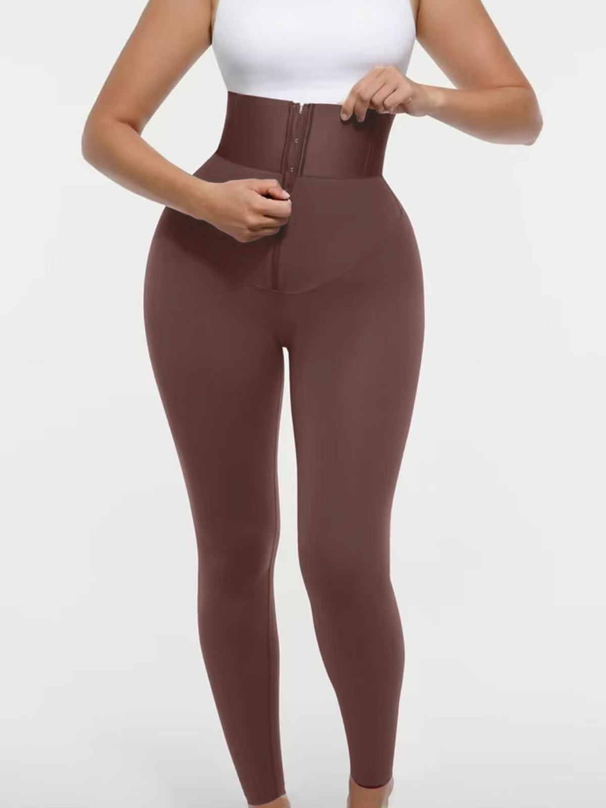 Black Waist Trainer 2-In-1 Leggings With Zipping Hourglass Figure