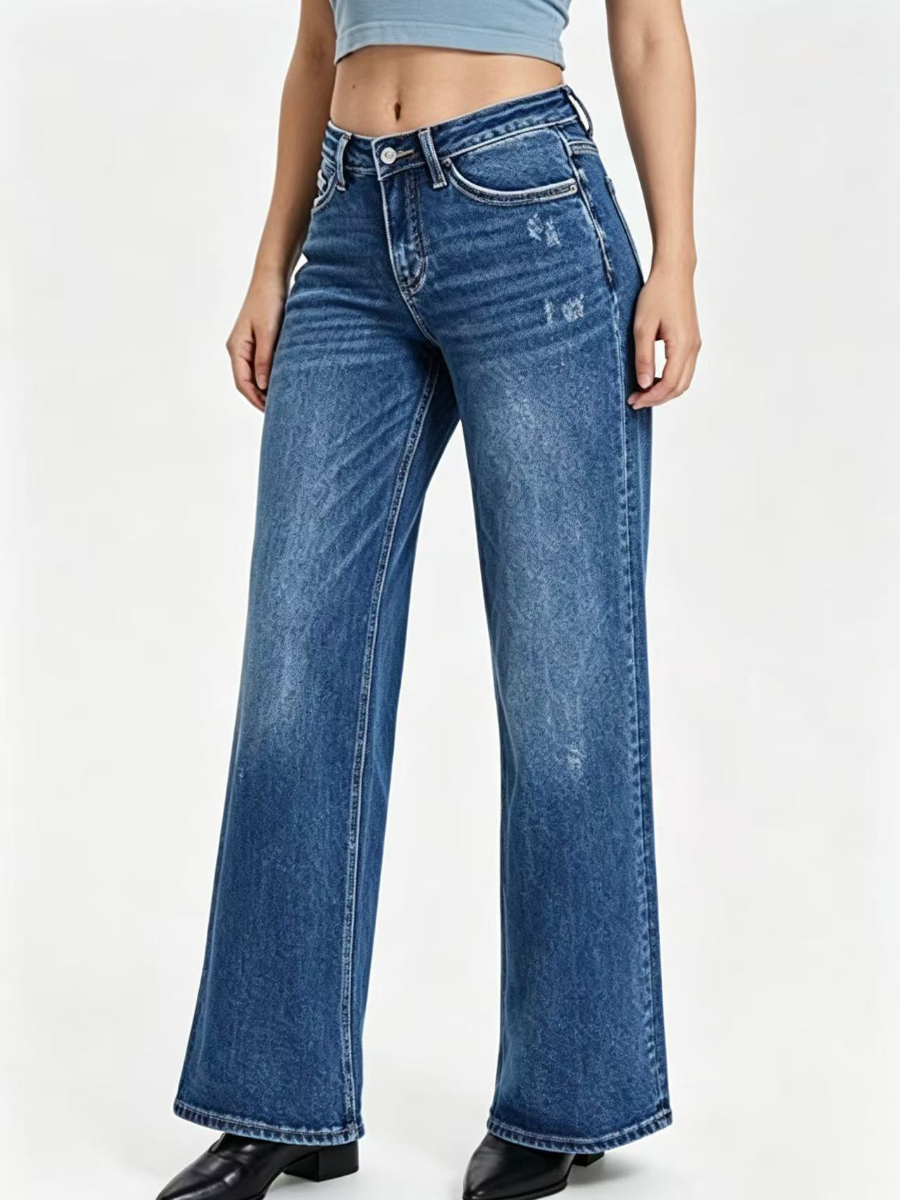Mid Rise Slimming Wide Leg Jeans
