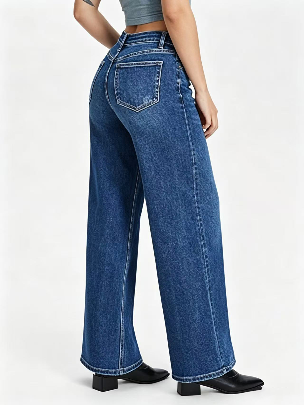 Mid Rise Slimming Wide Leg Jeans
