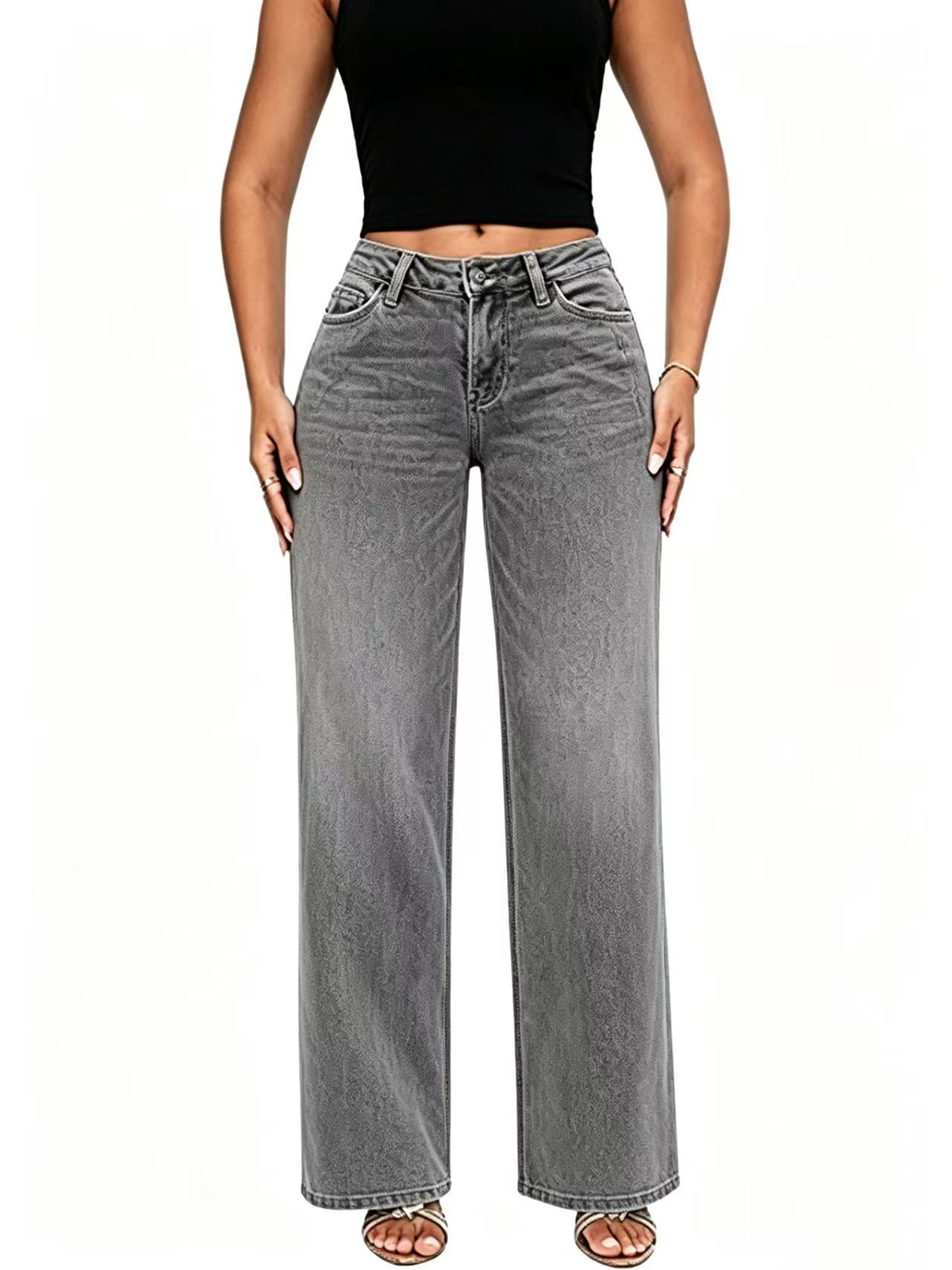 Mid Rise Slimming Wide Leg Jeans