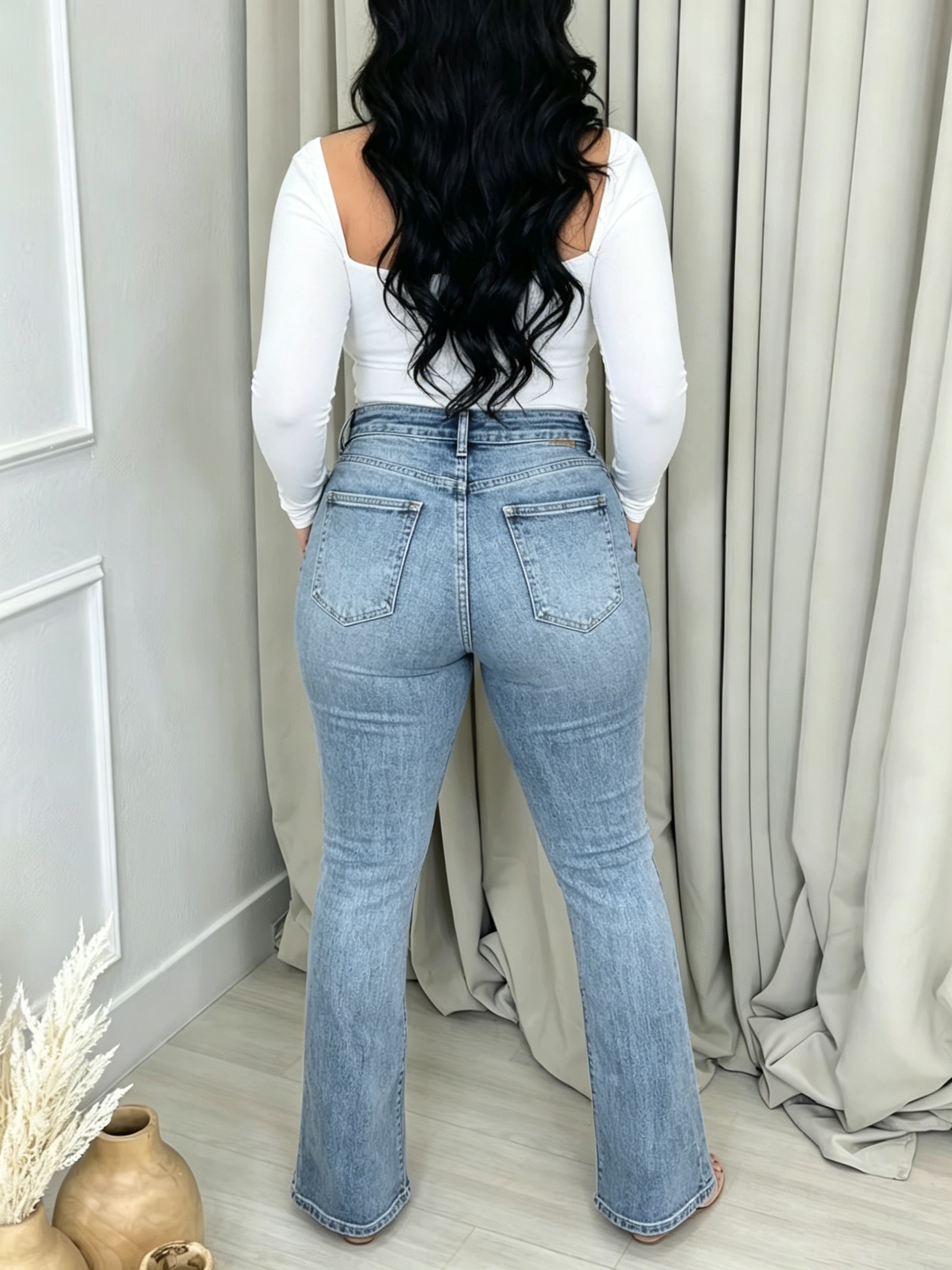 High Waisted Light Wash Flare Jeans