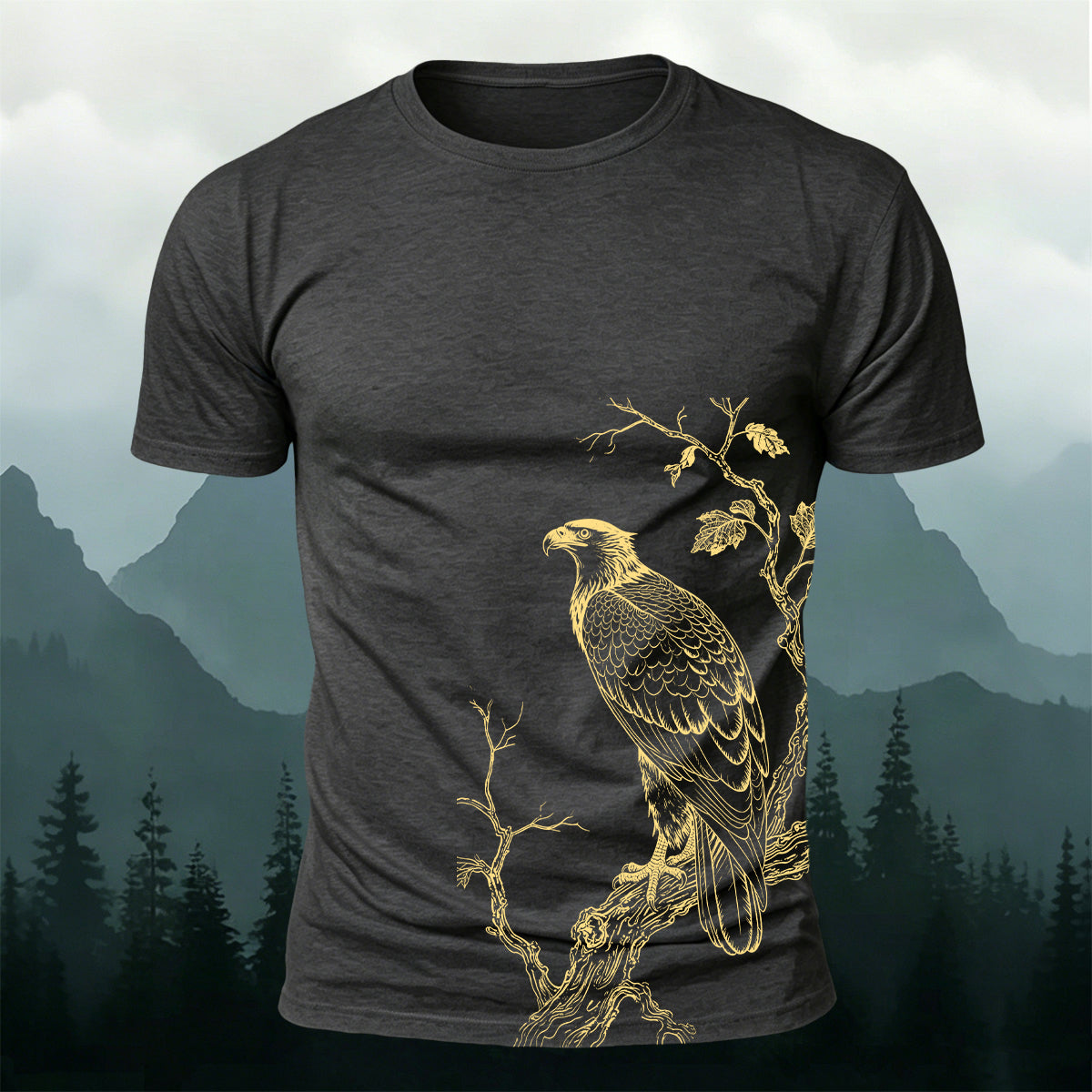 Bird-on-a-Branch PrintCasual 100% Cotton T-Shirt